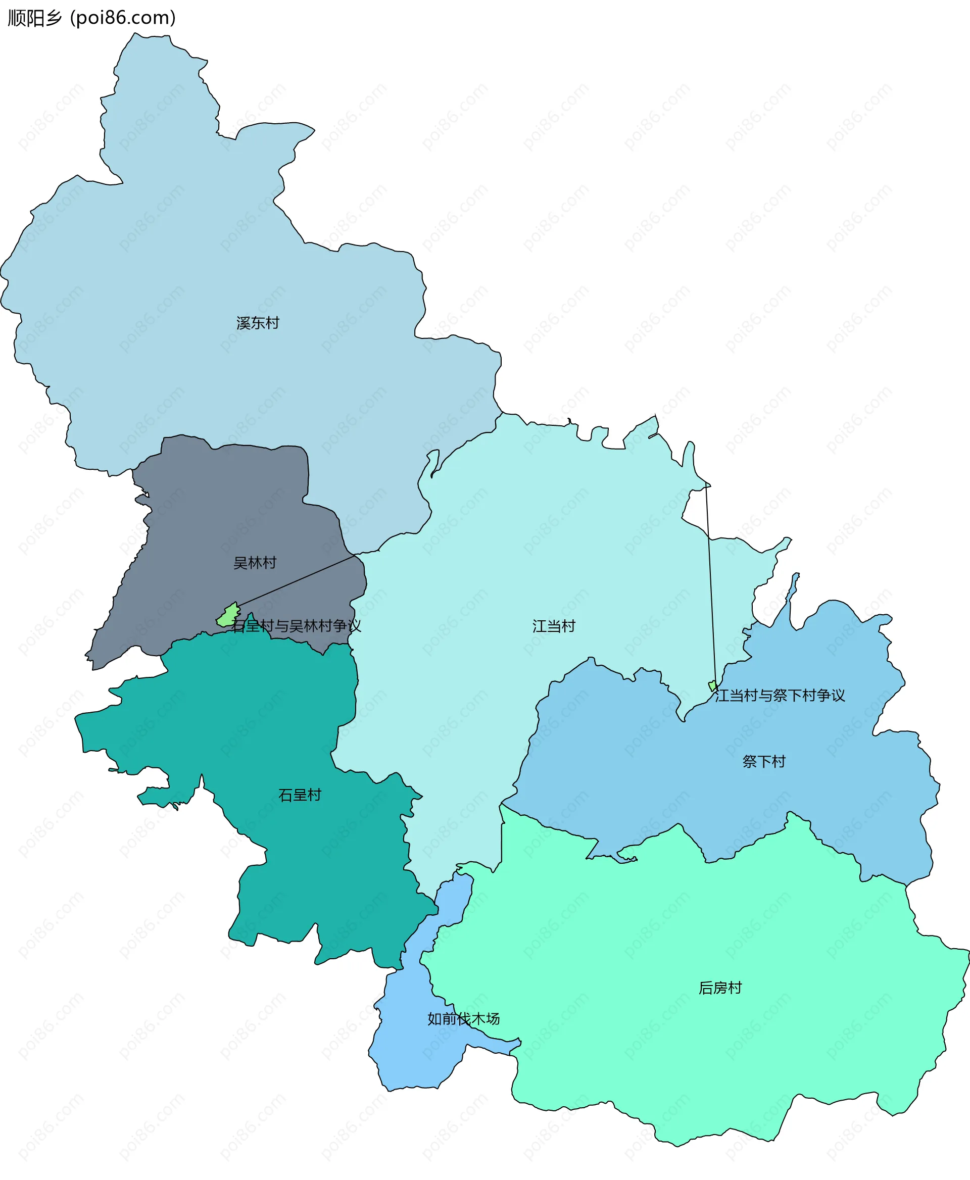 顺阳乡边界地图(五级行政区划)
