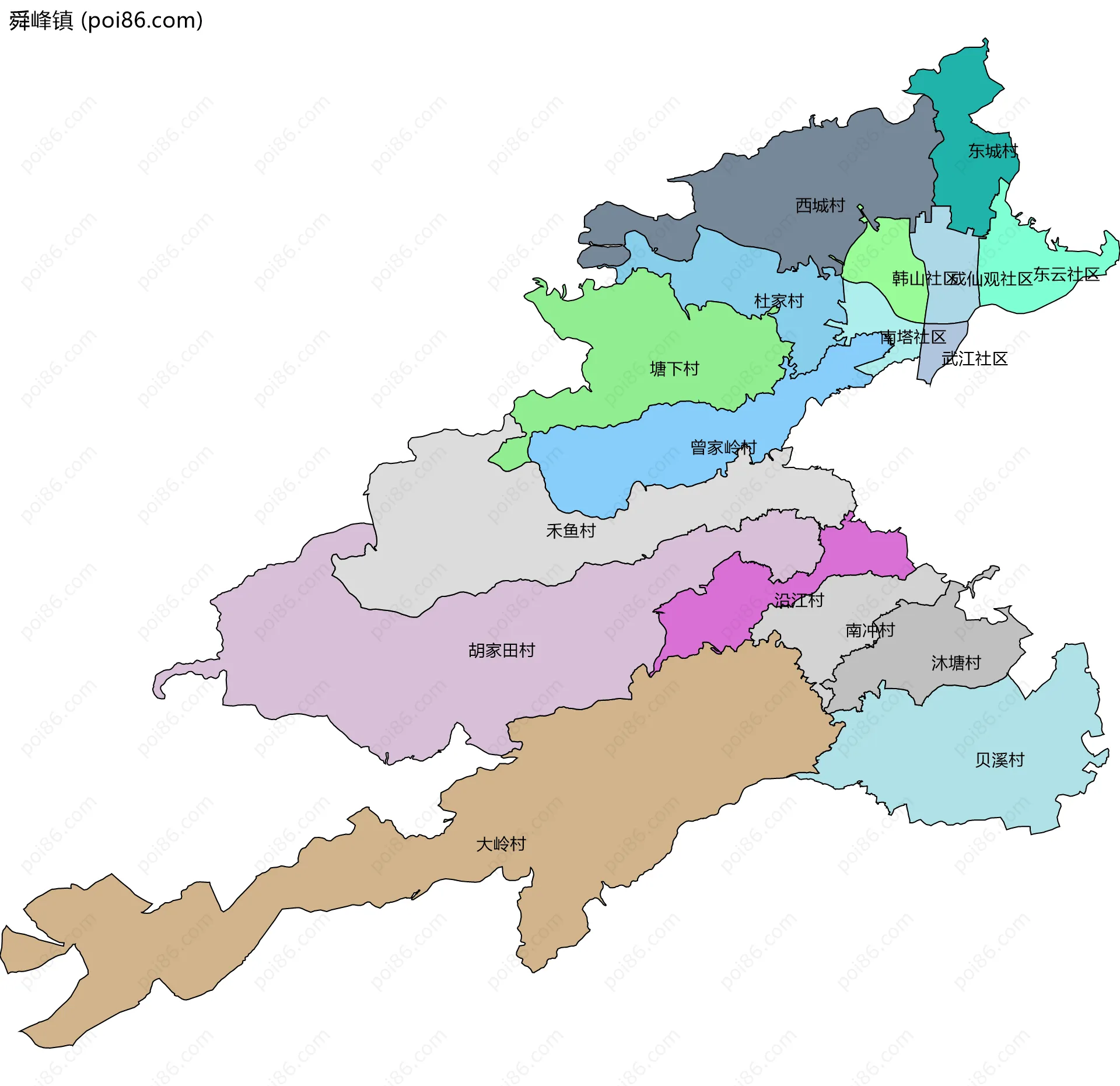 舜峰镇边界地图(五级行政区划)