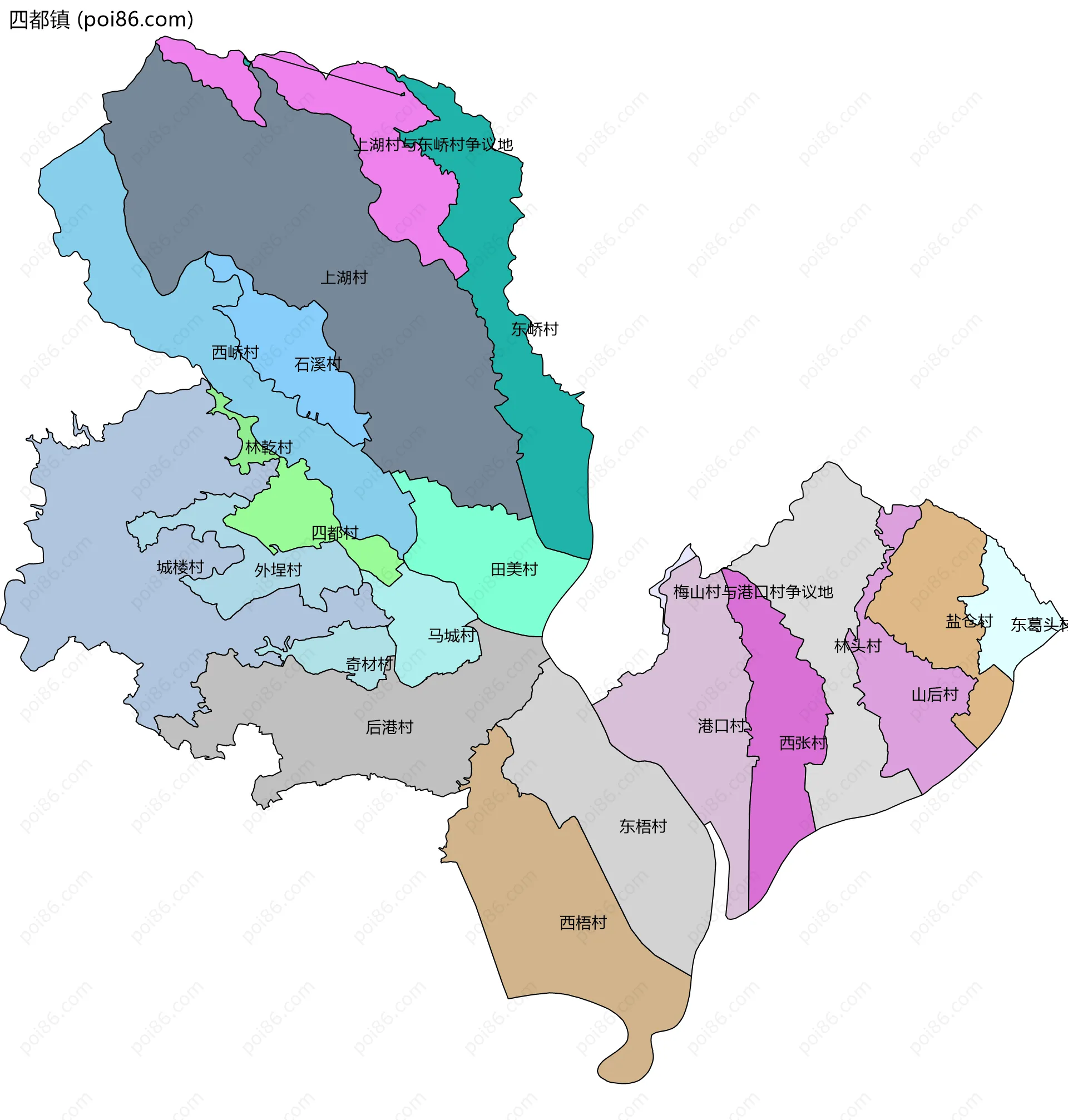 四都镇边界地图(五级行政区划)