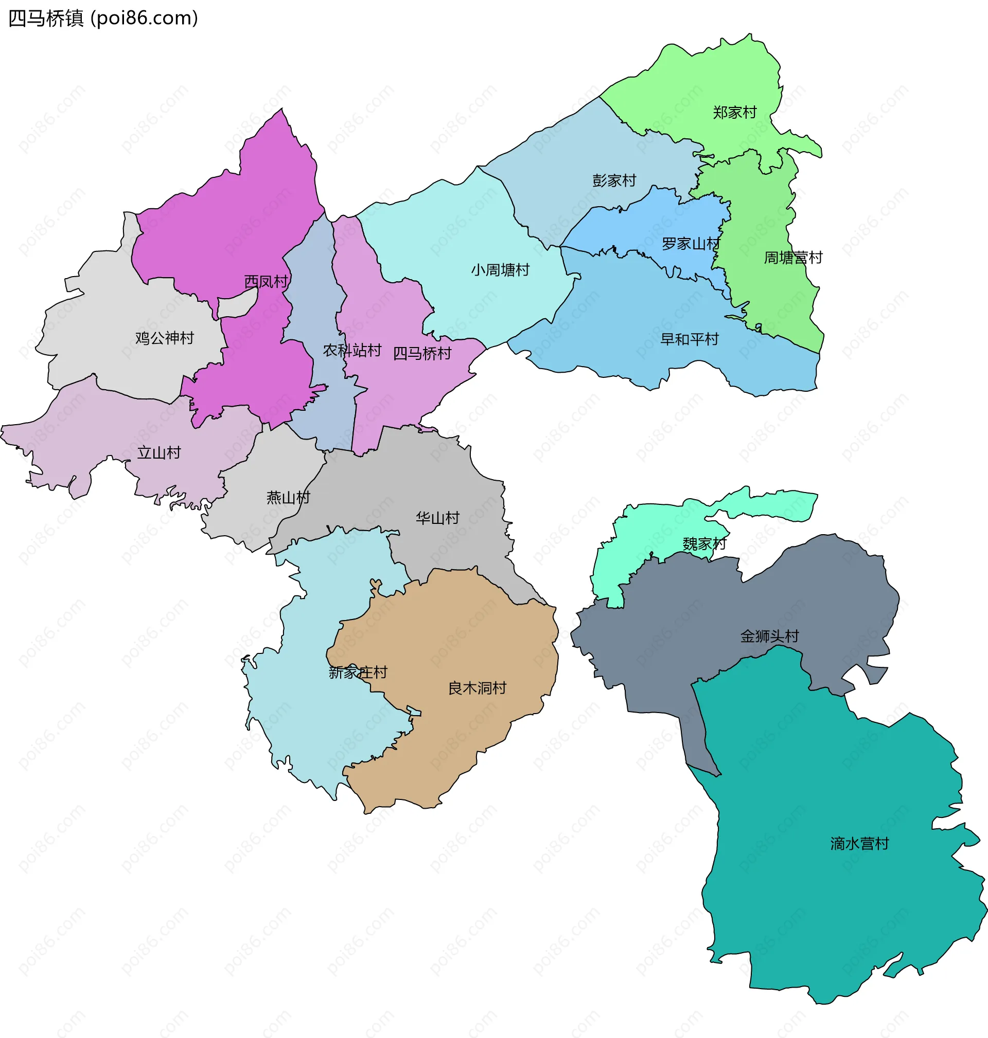 四马桥镇边界地图(五级行政区划)