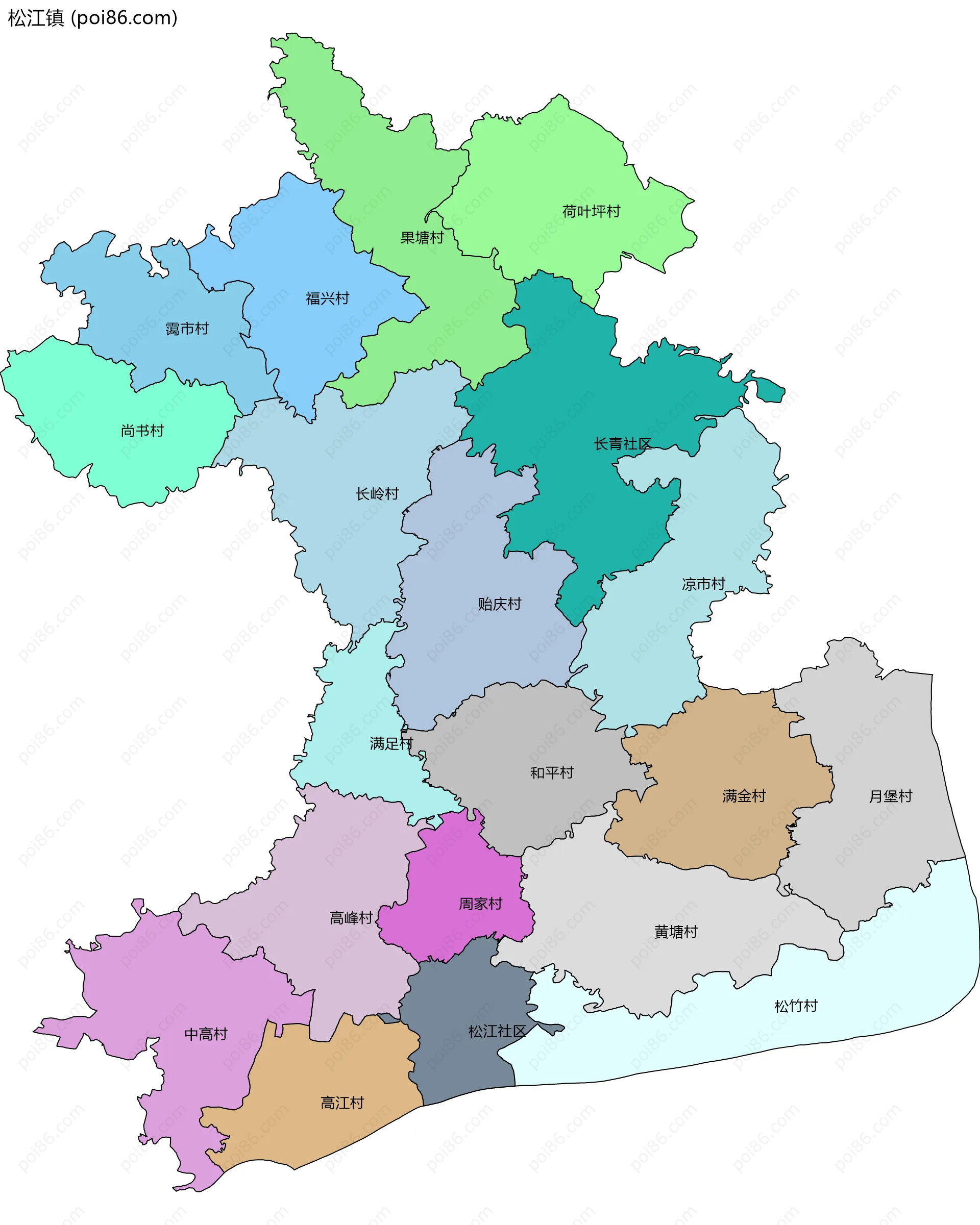 松江镇边界地图(五级行政区划)