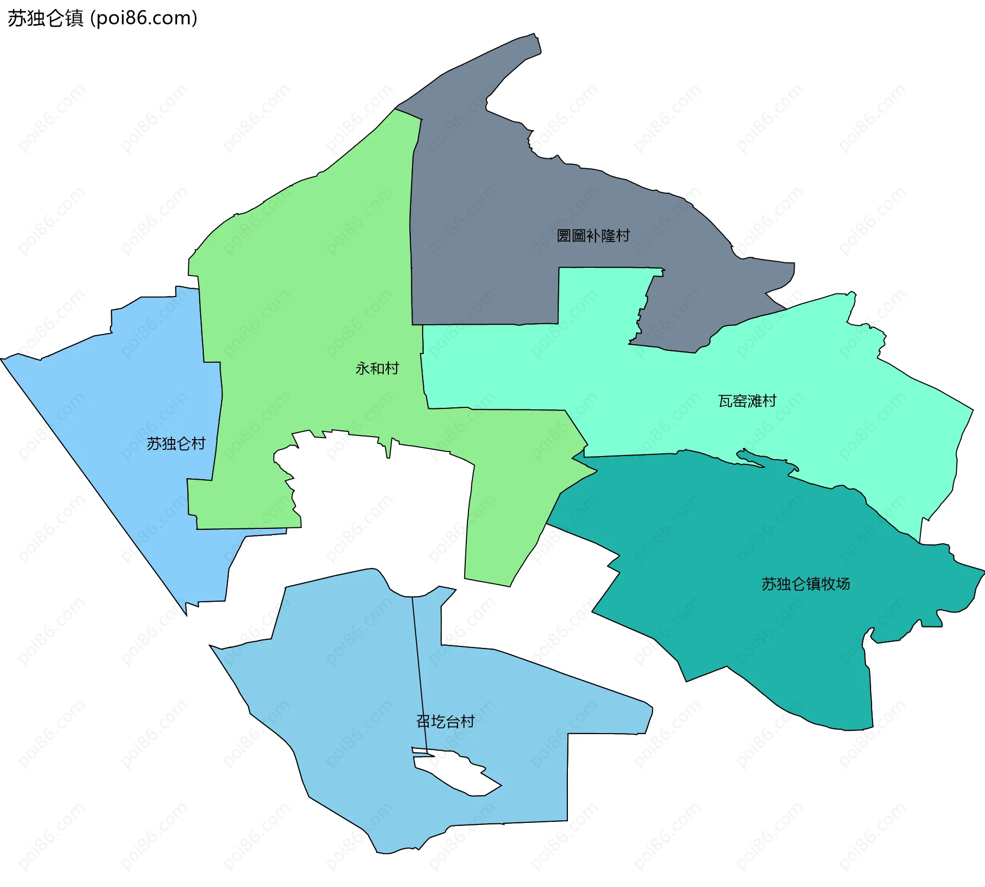 苏独仑镇边界地图(五级行政区划)