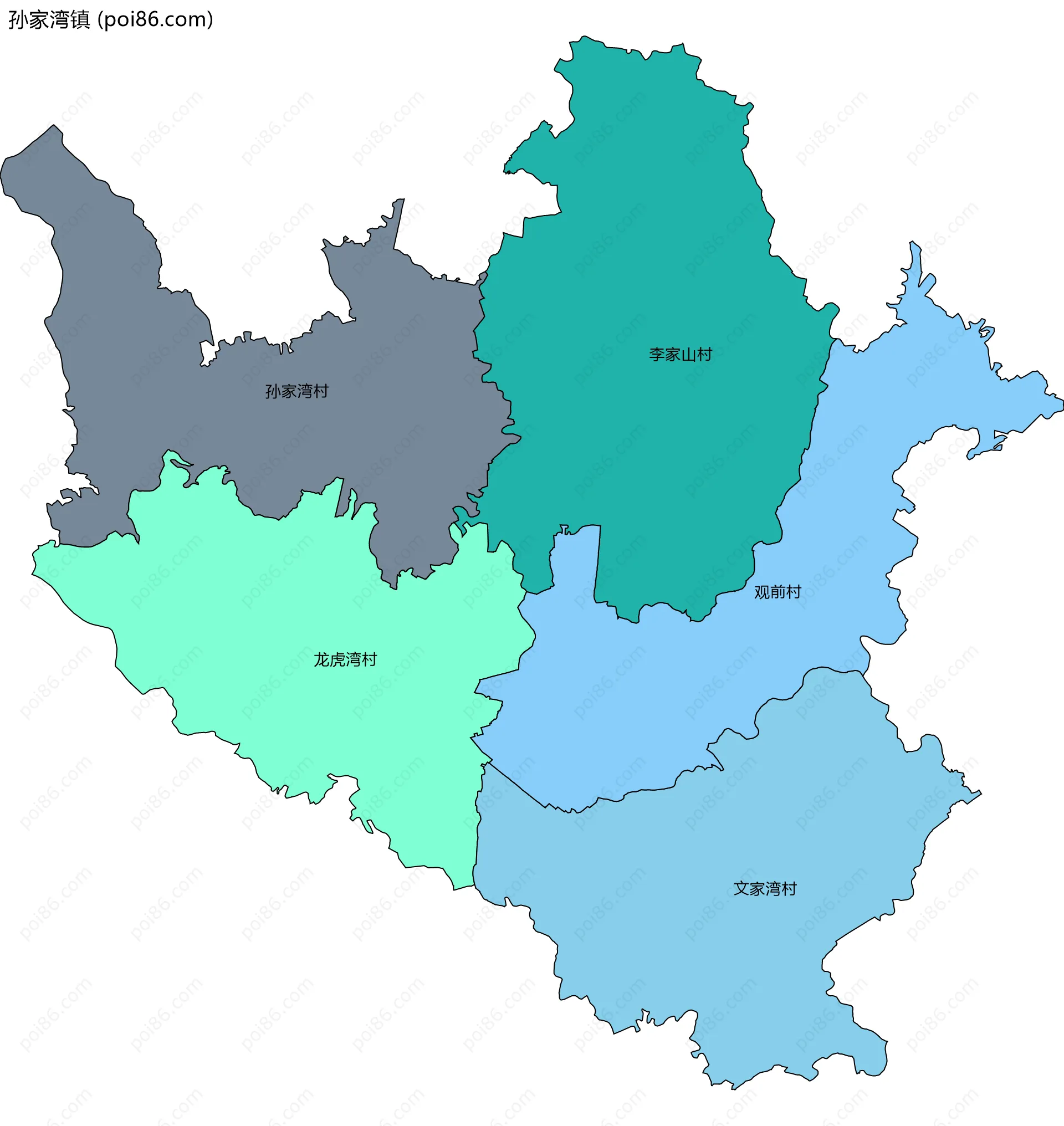 孙家湾镇边界地图(五级行政区划)