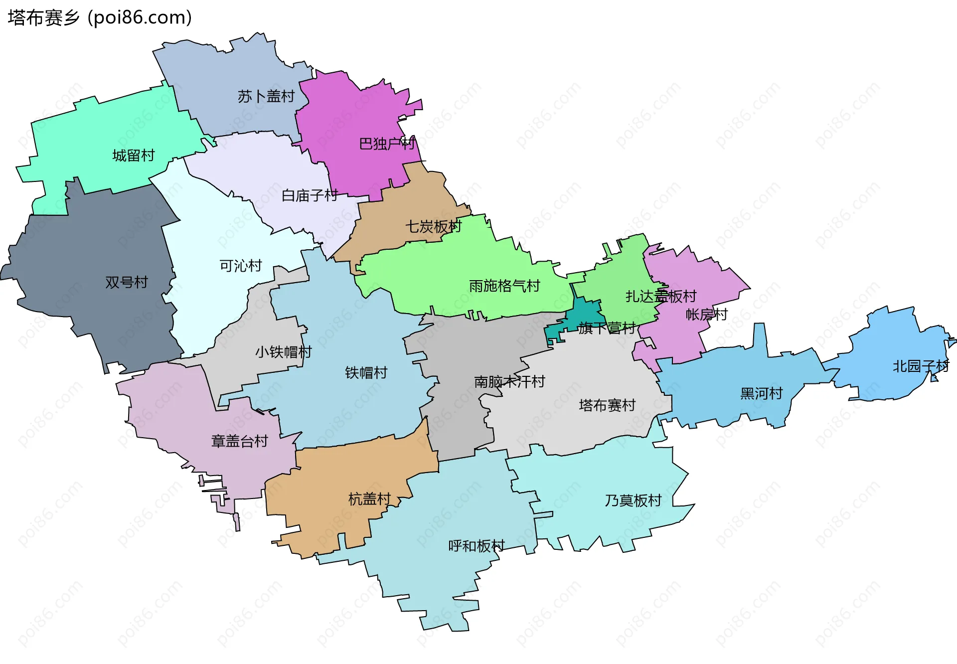 塔布赛乡边界地图(五级行政区划)