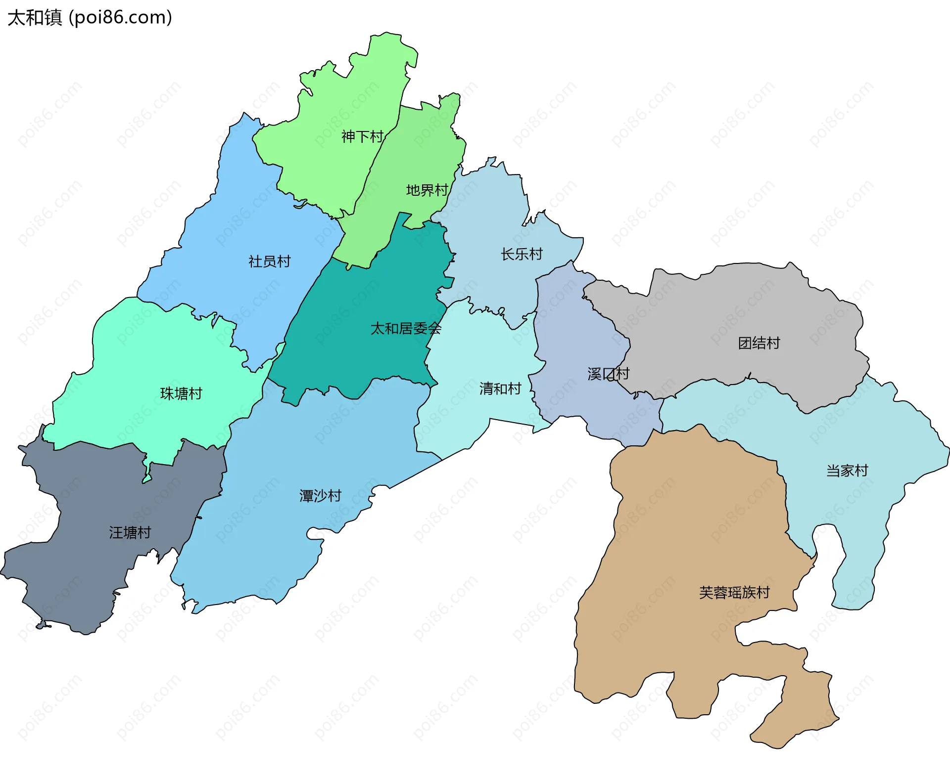 太和镇边界地图(五级行政区划)