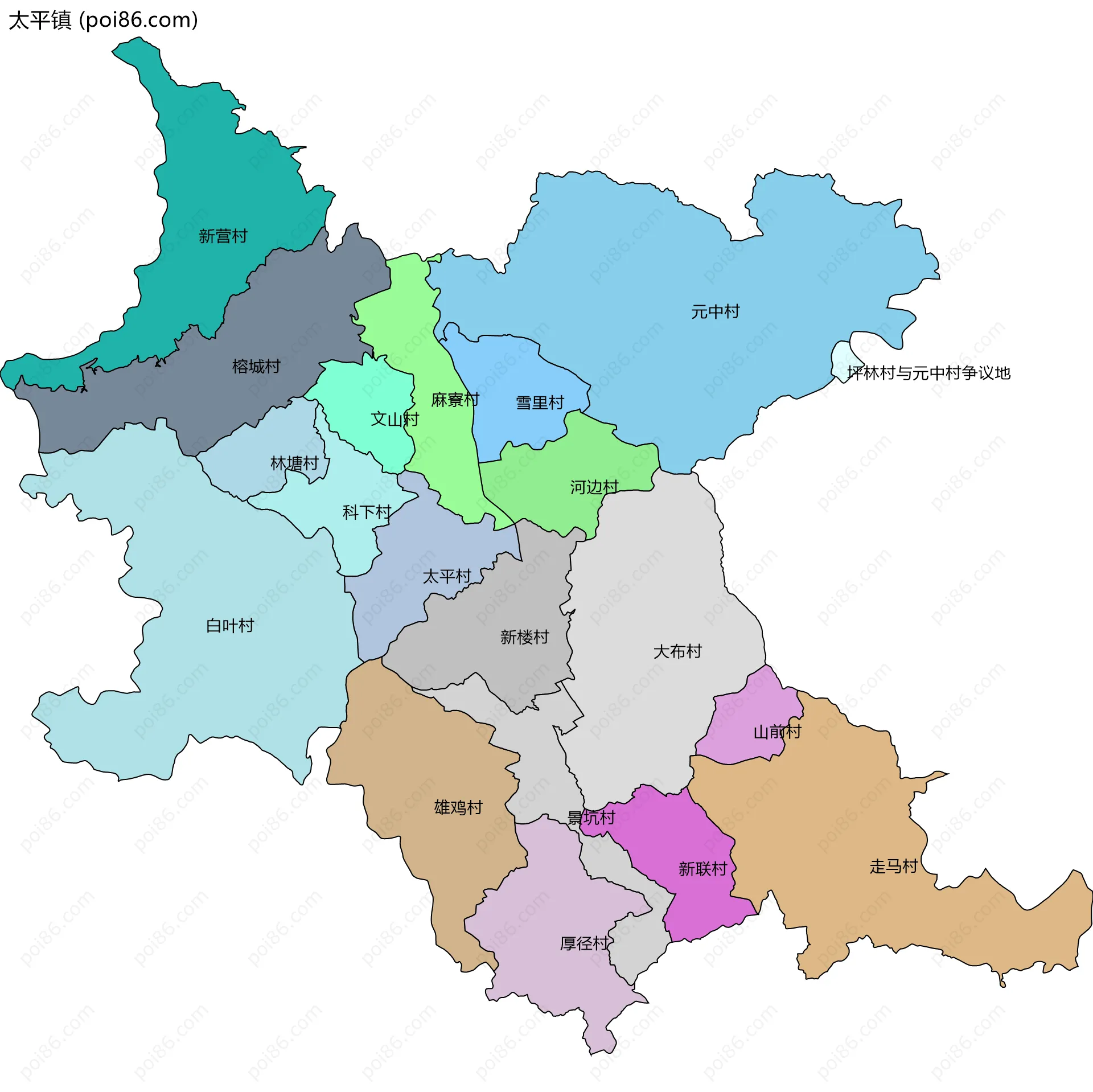 太平镇边界地图(五级行政区划)