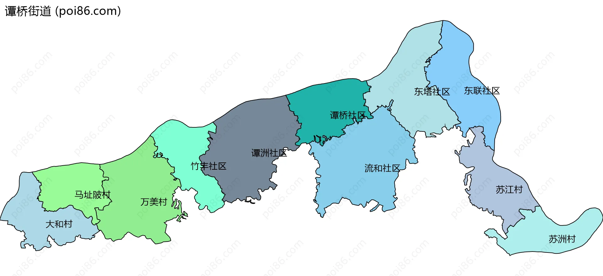谭桥街道边界地图(五级行政区划)