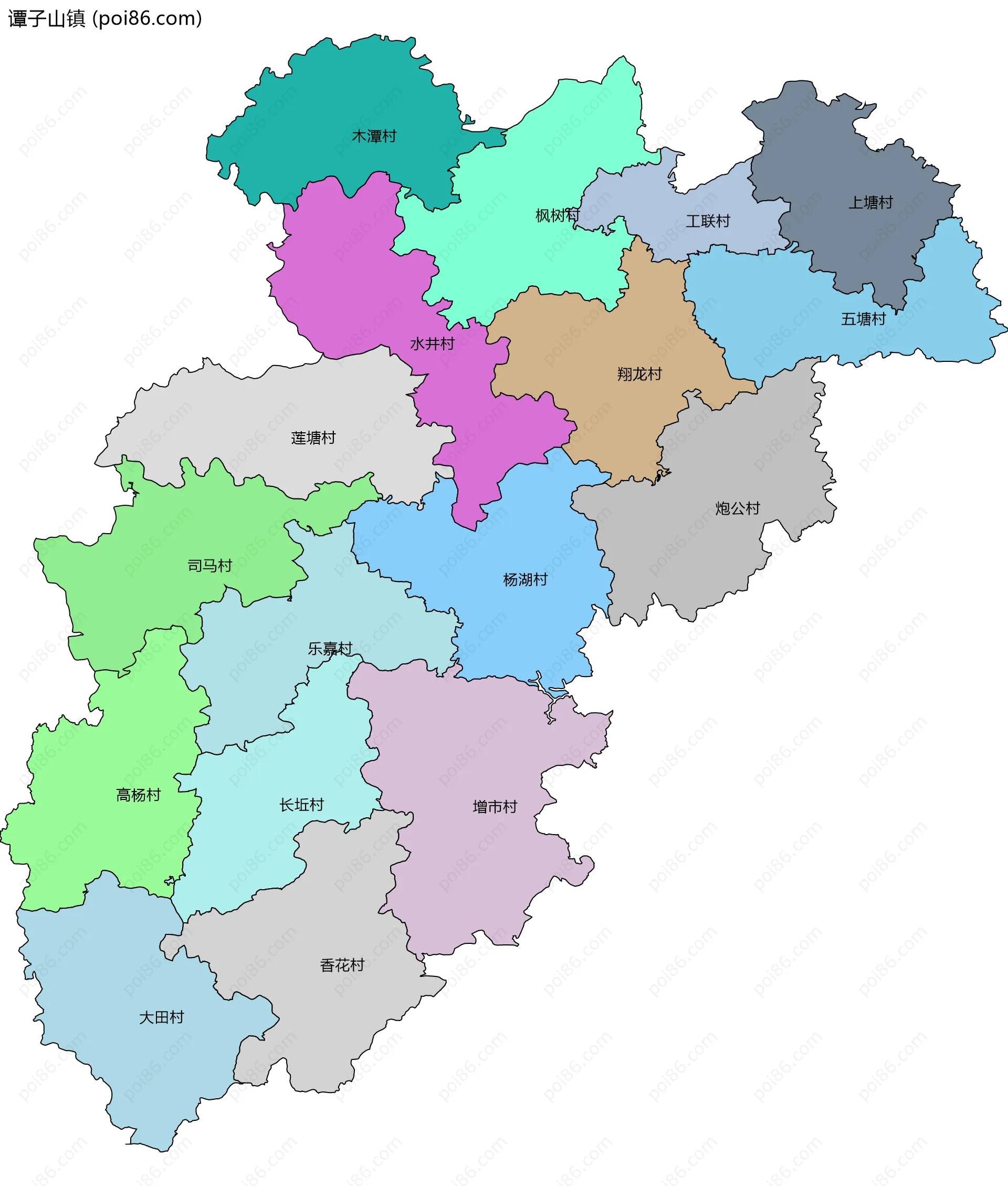 谭子山镇边界地图(五级行政区划)