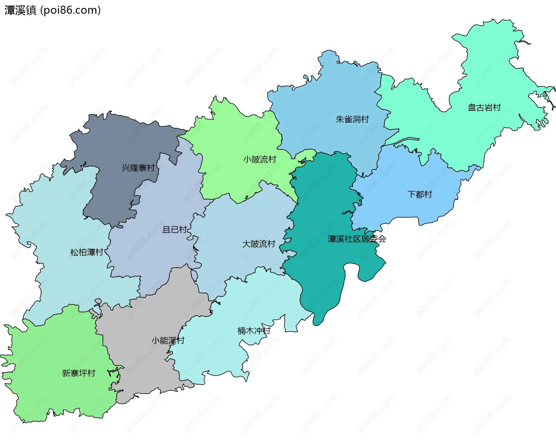 潭溪镇边界地图(五级行政区划)