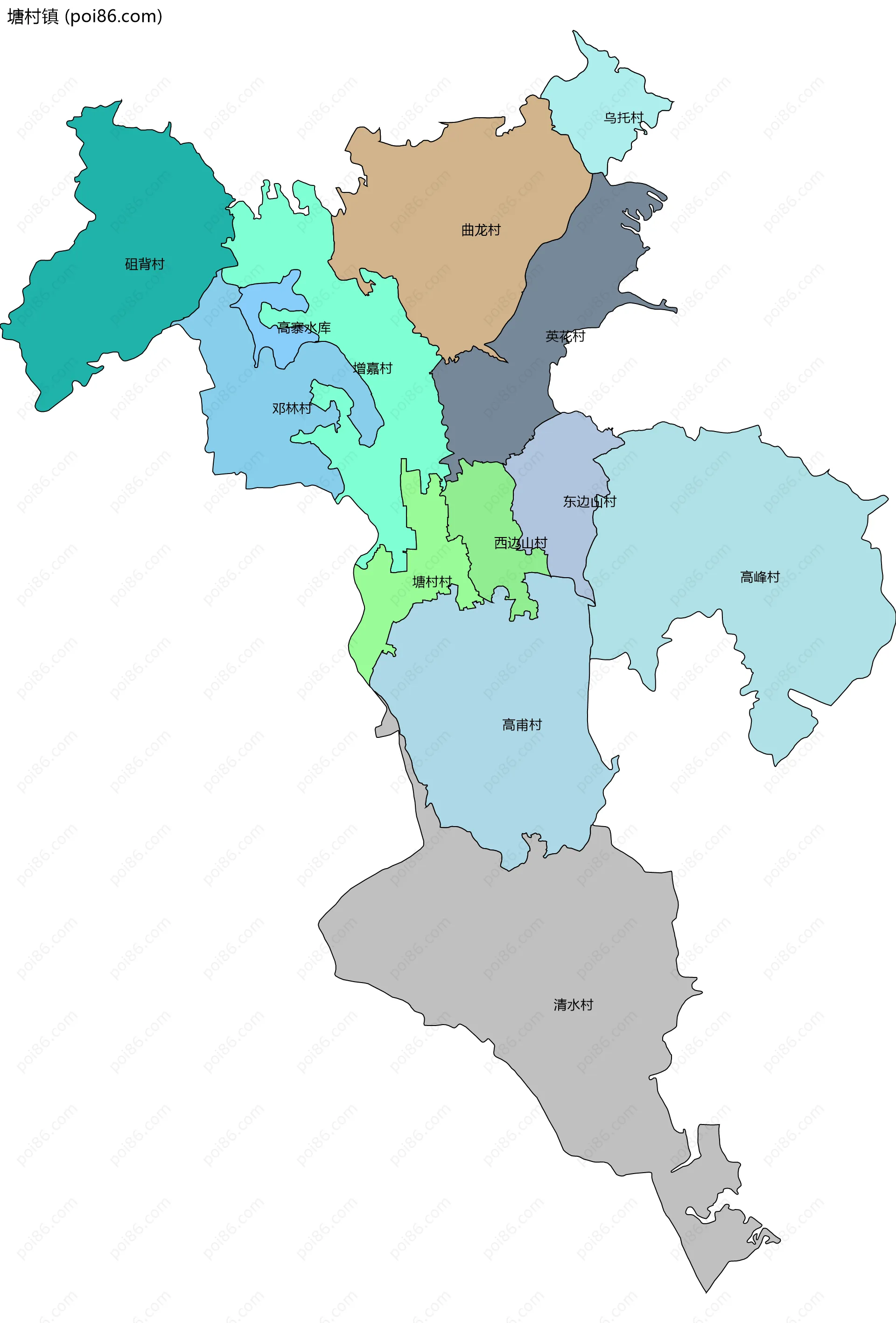 塘村镇边界地图(五级行政区划)