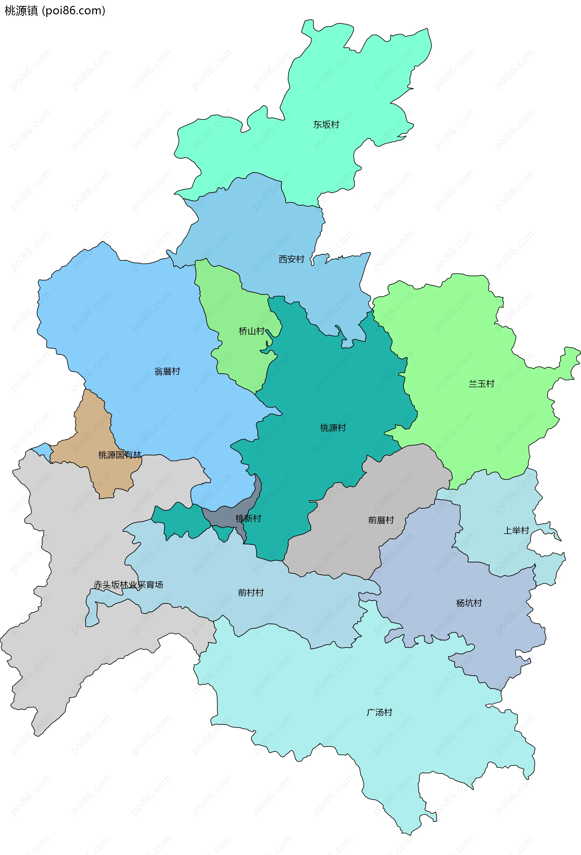 桃源镇边界地图(五级行政区划)