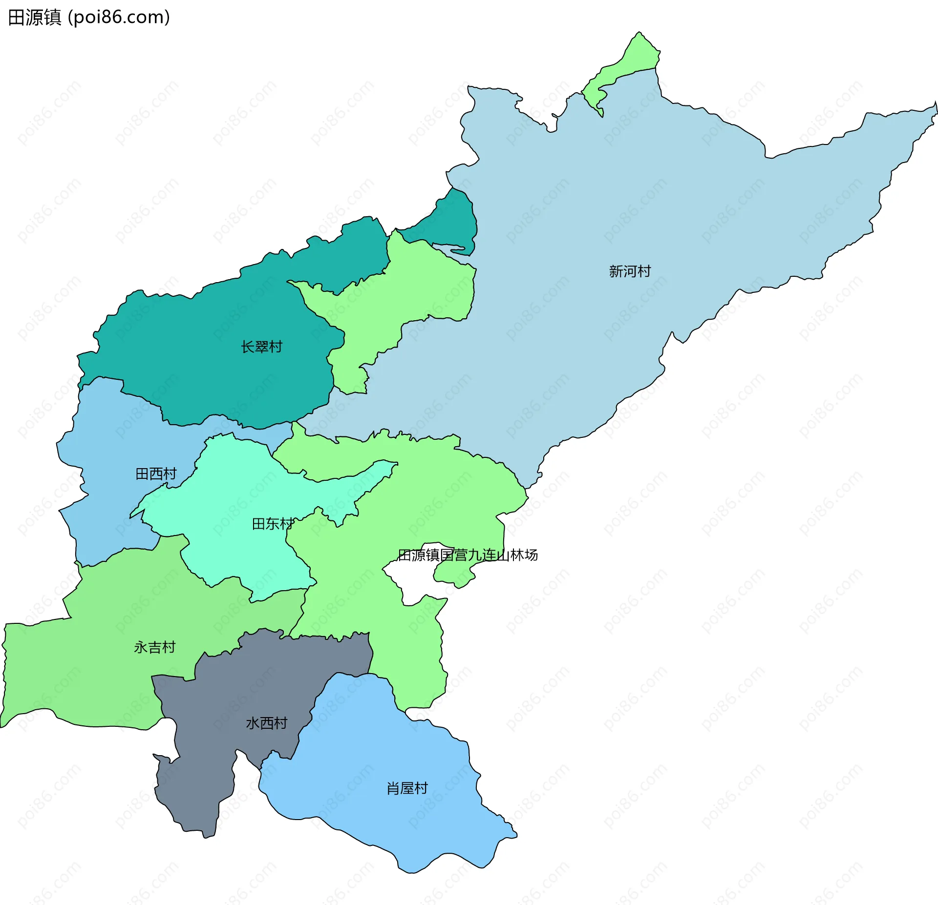 田源镇边界地图(五级行政区划)