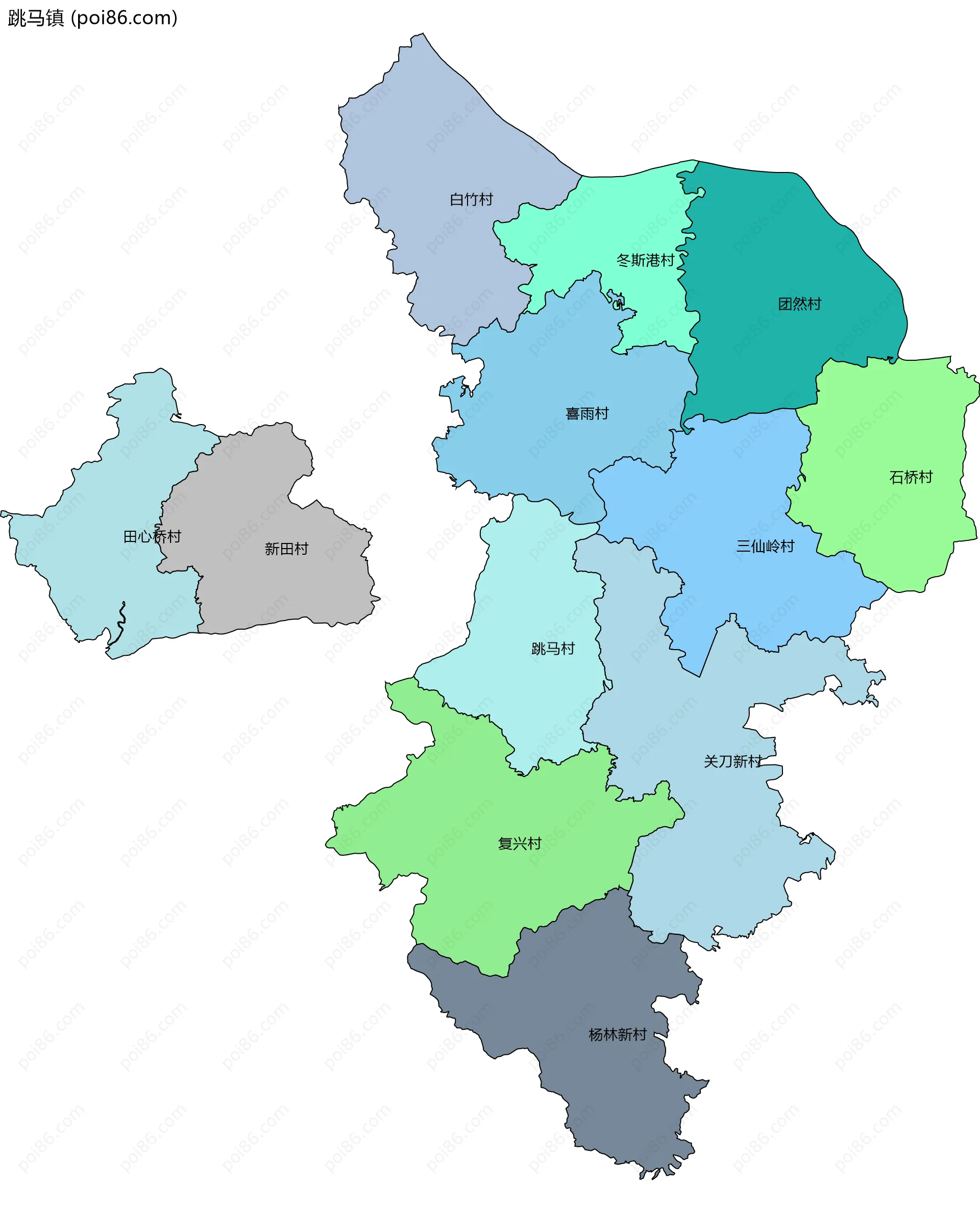 跳马镇边界地图(五级行政区划)