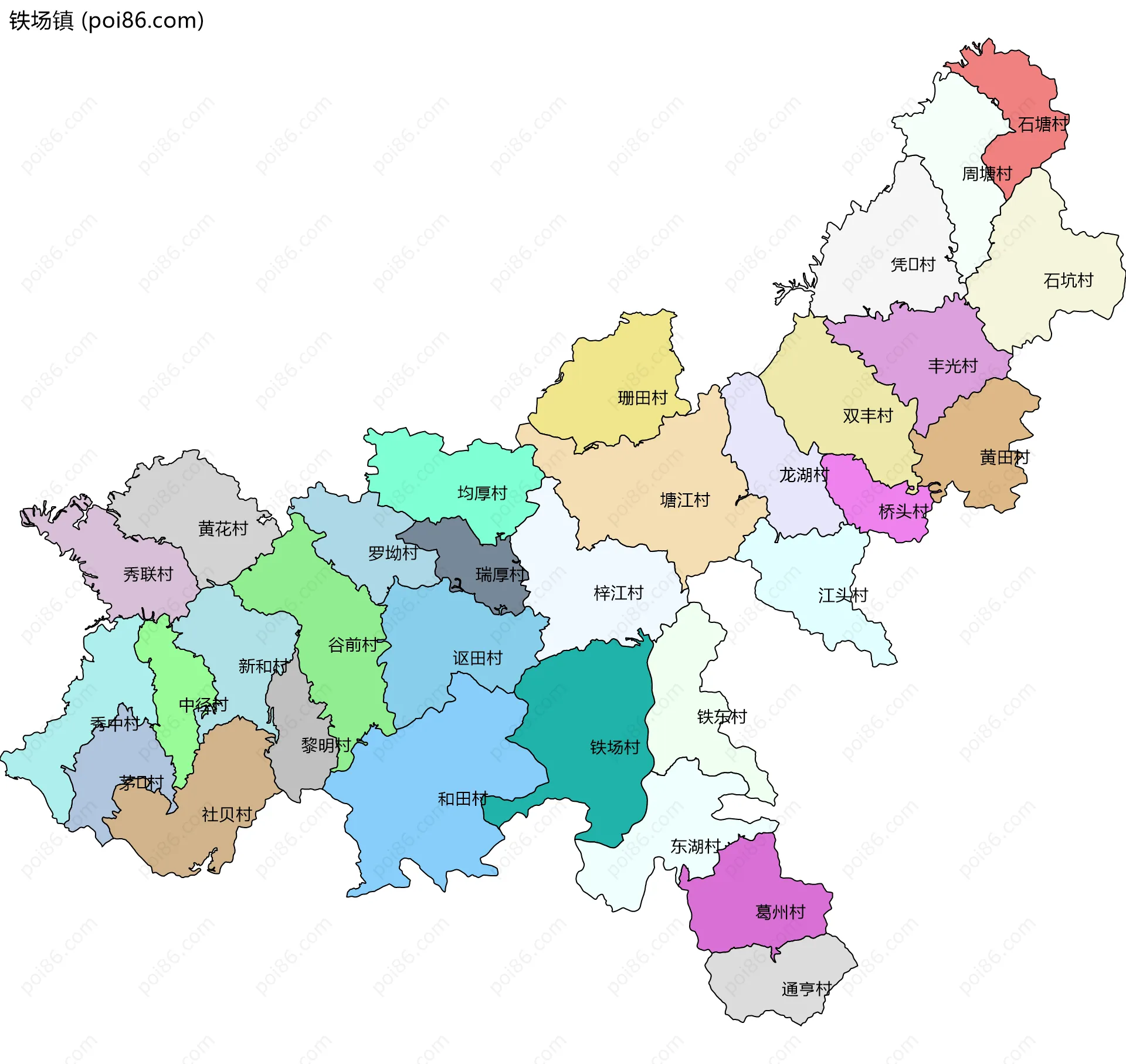 铁场镇边界地图(五级行政区划)