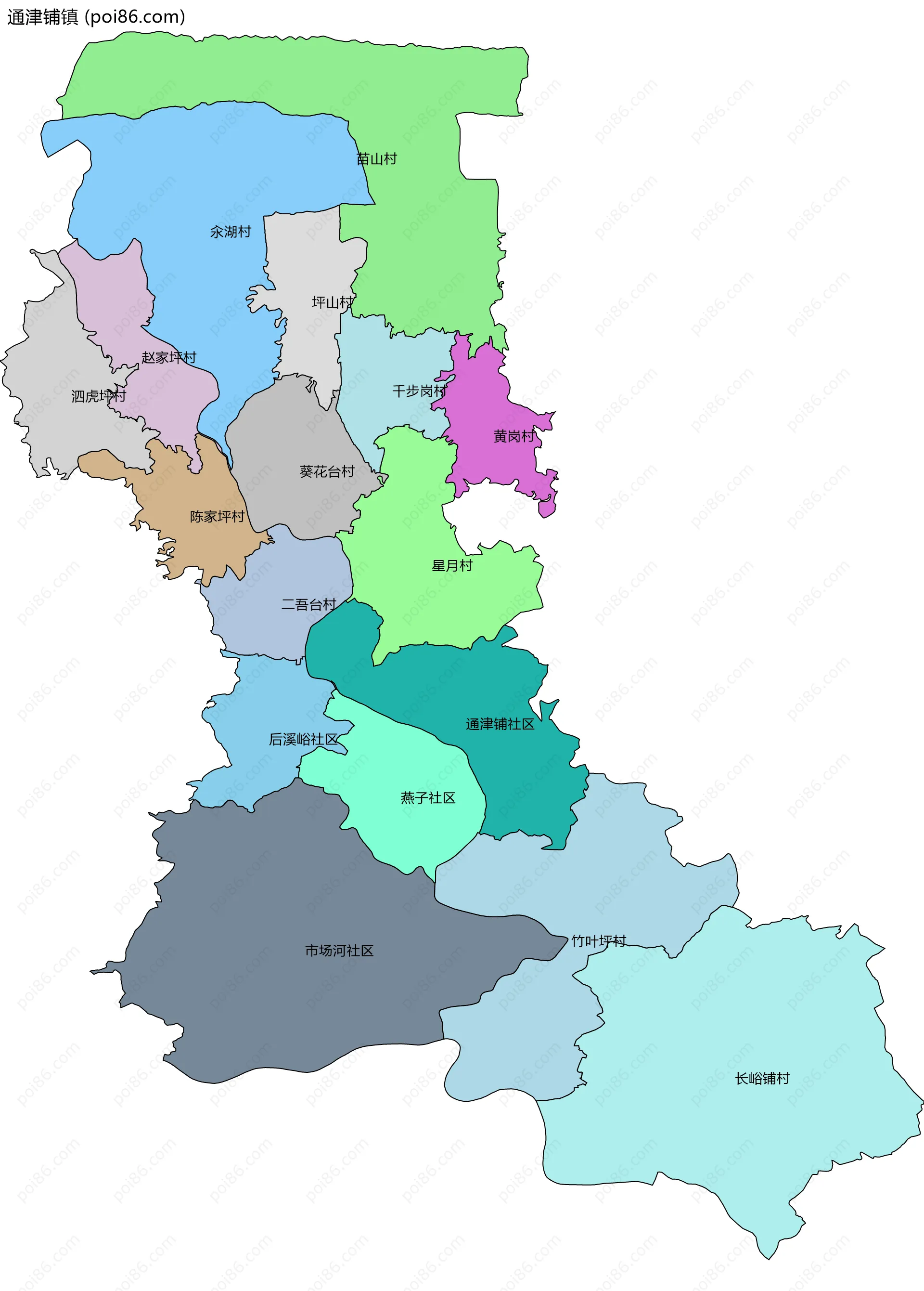 通津铺镇边界地图(五级行政区划)