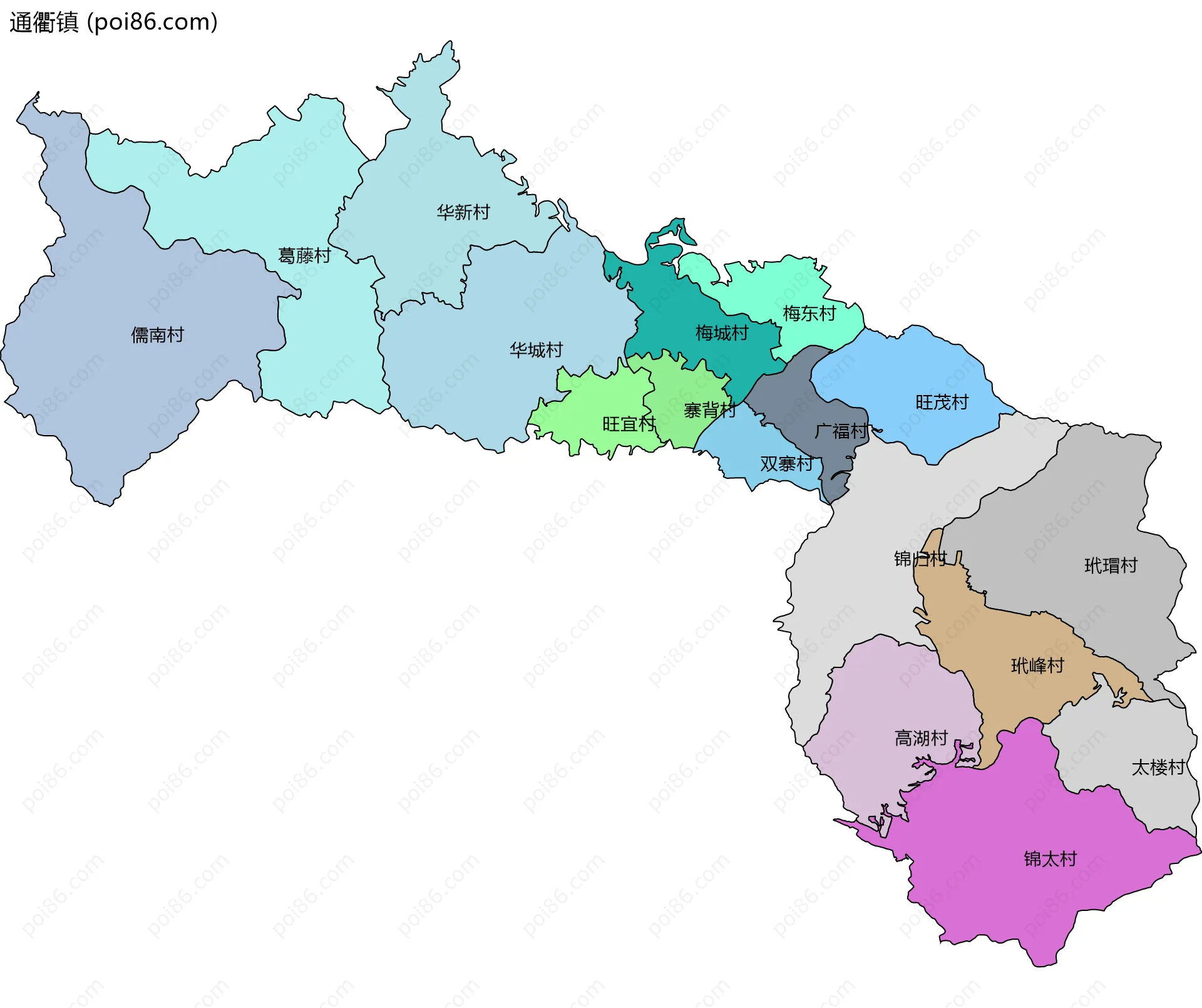 通衢镇边界地图(五级行政区划)
