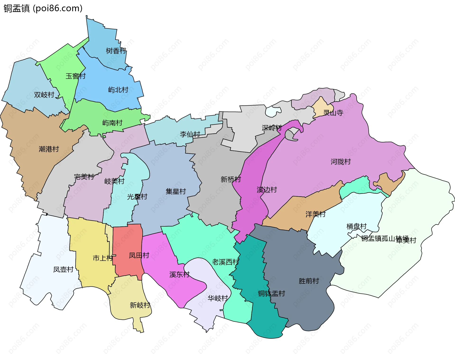 铜盂镇边界地图(五级行政区划)