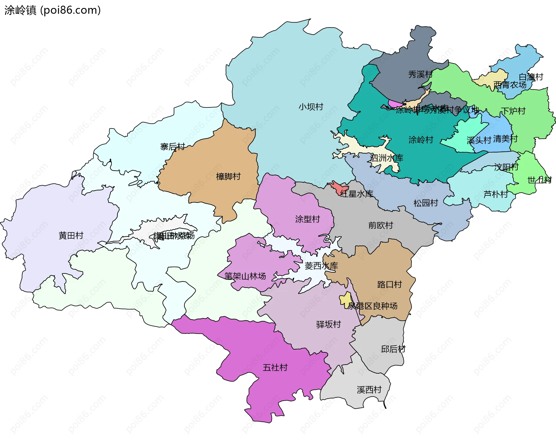 涂岭镇边界地图(五级行政区划)