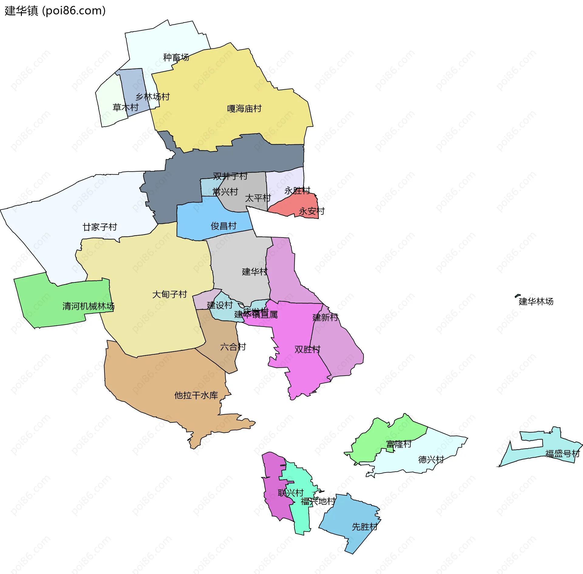 建华镇边界地图(五级行政区划)