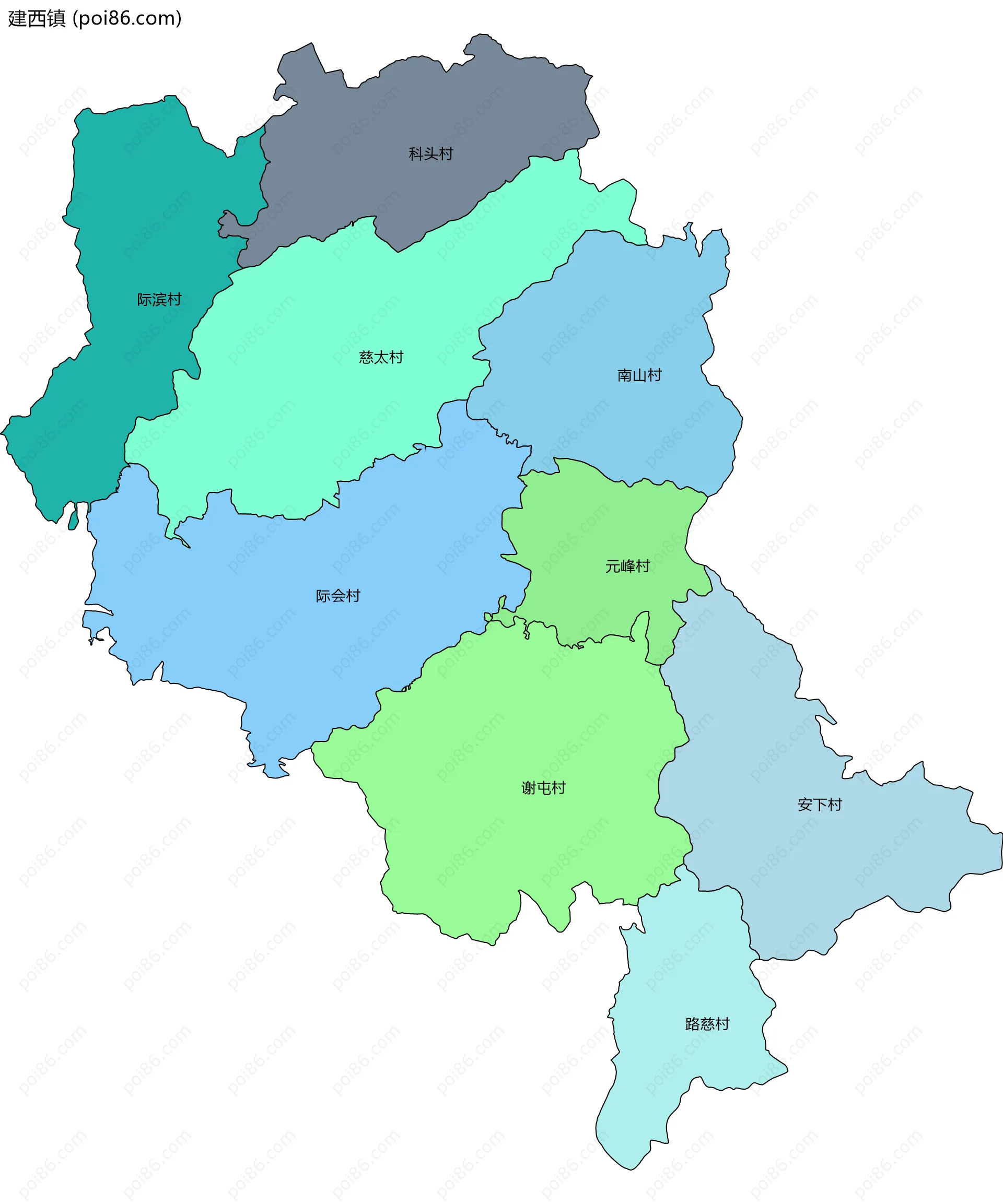 建西镇边界地图(五级行政区划)