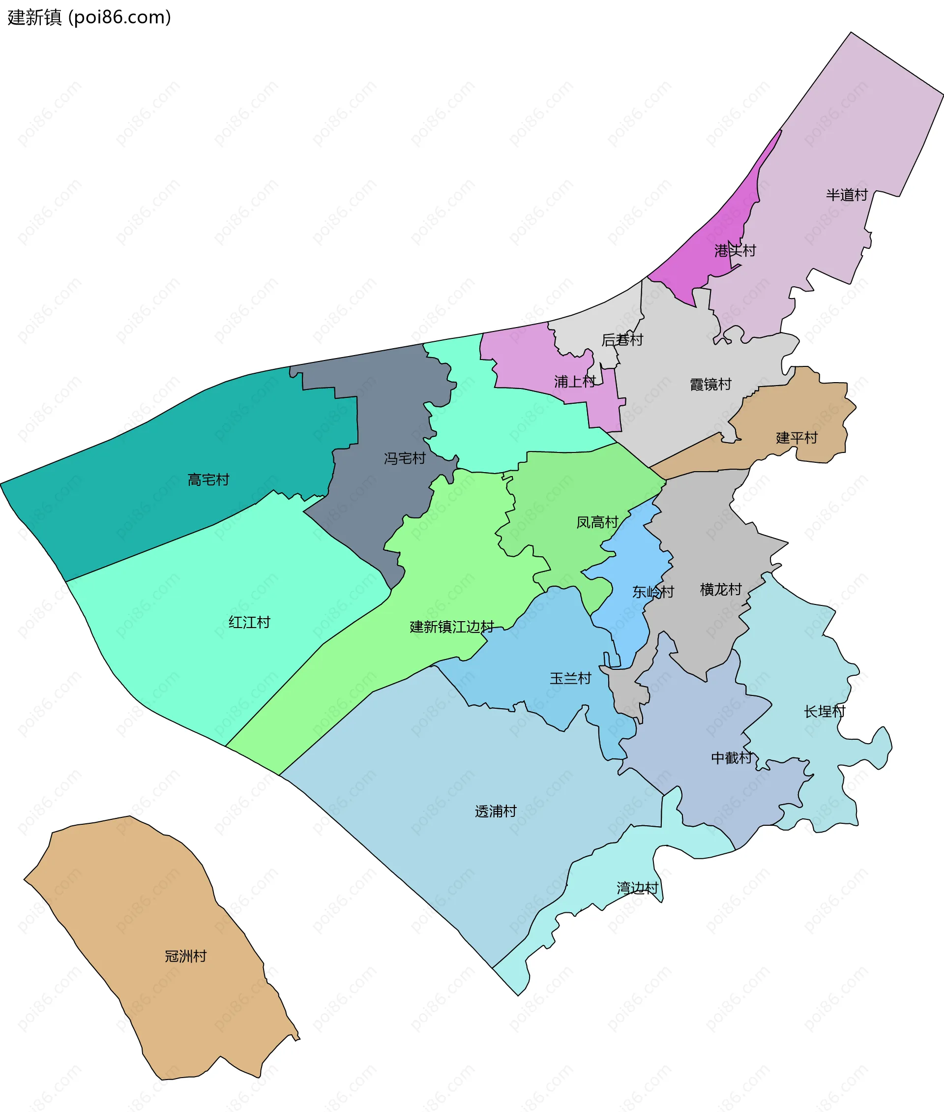 建新镇边界地图(五级行政区划)
