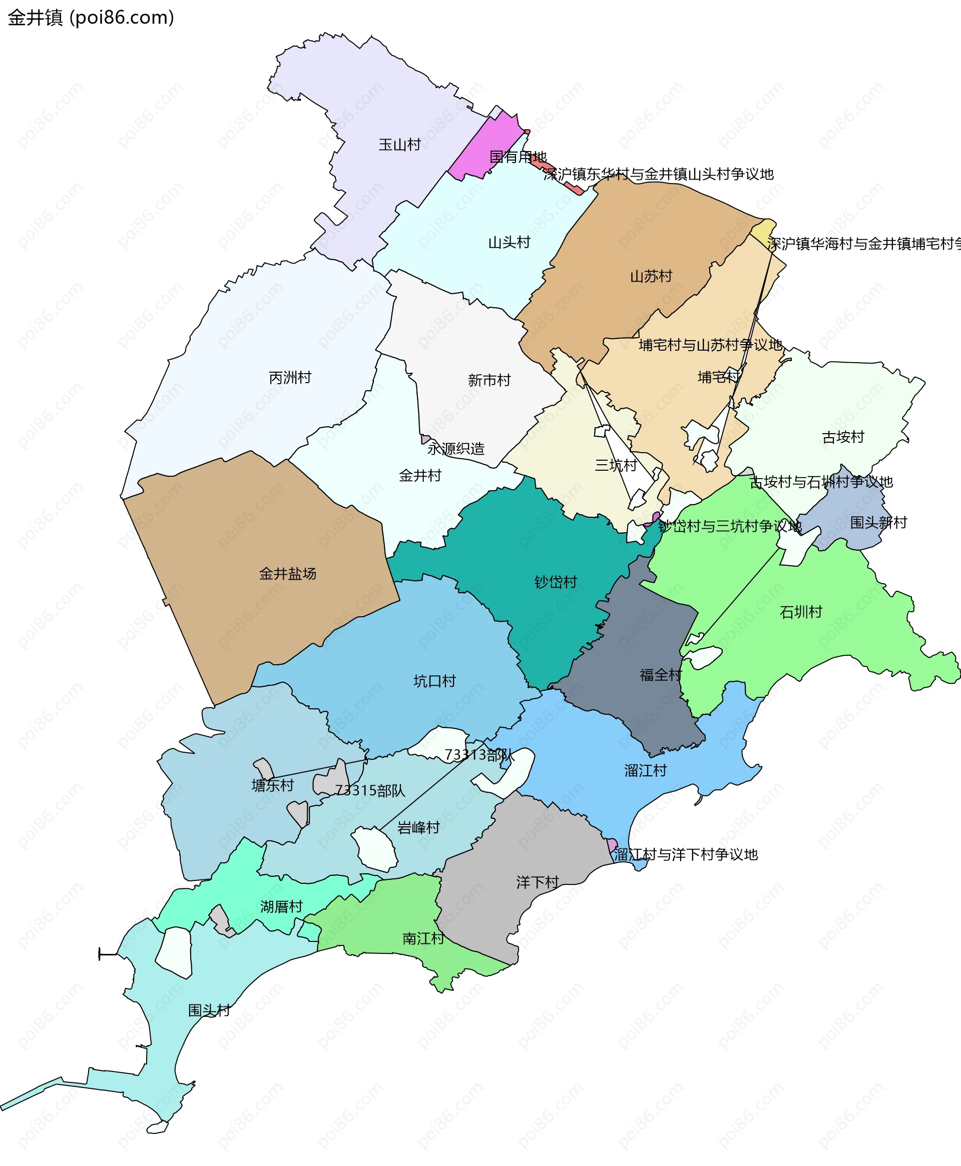 金井镇边界地图(五级行政区划)