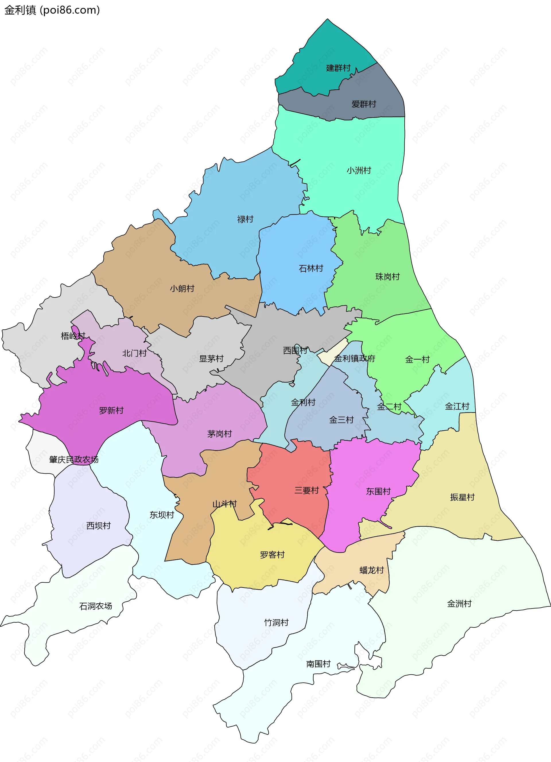 金利镇边界地图(五级行政区划)