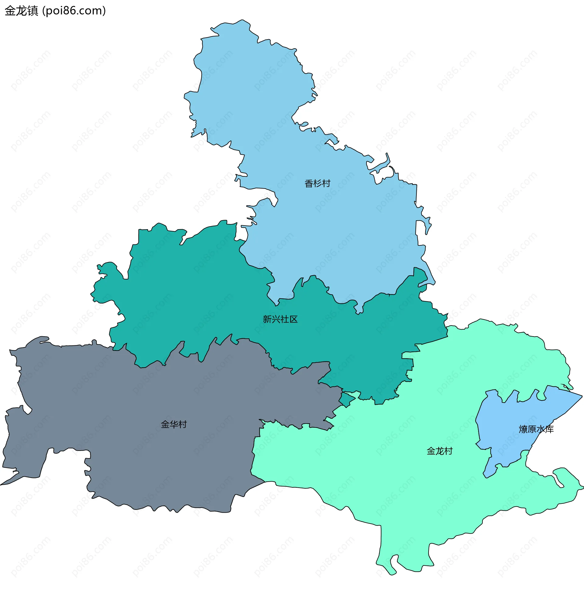 金龙镇边界地图(五级行政区划)