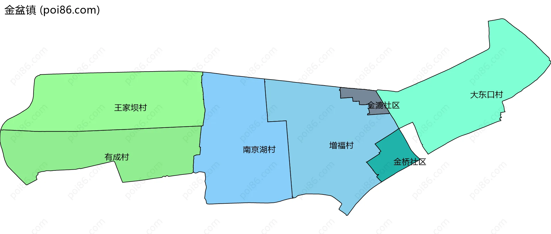 金盆镇边界地图(五级行政区划)