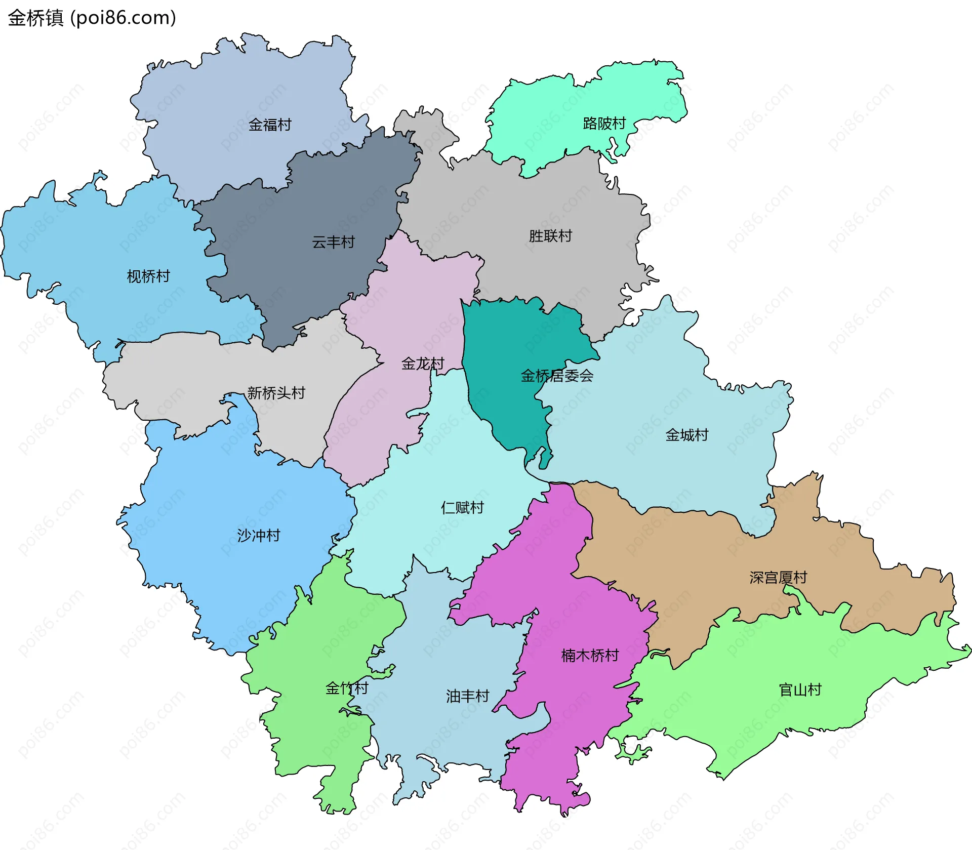 金桥镇边界地图(五级行政区划)