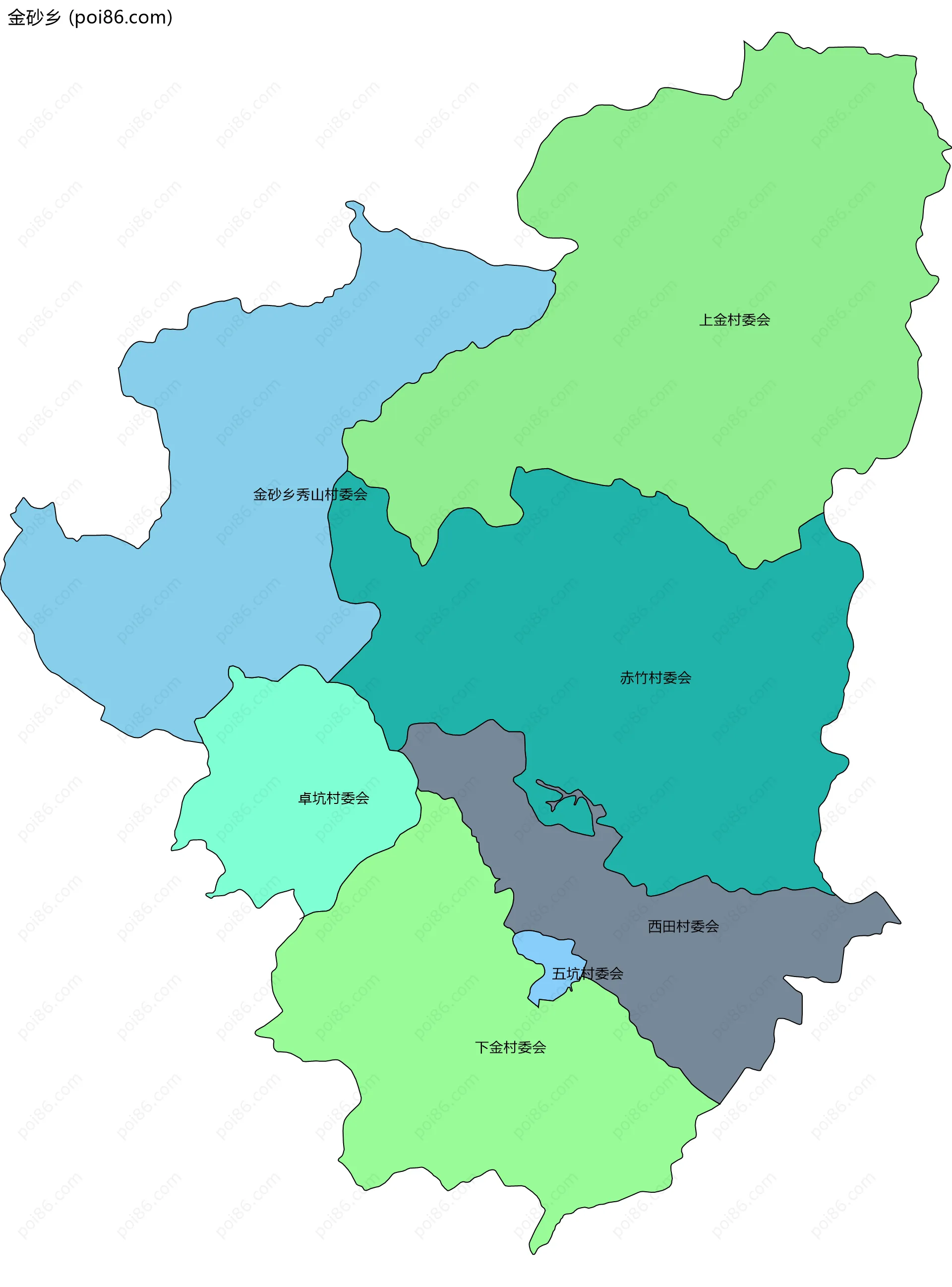 金砂乡边界地图(五级行政区划)