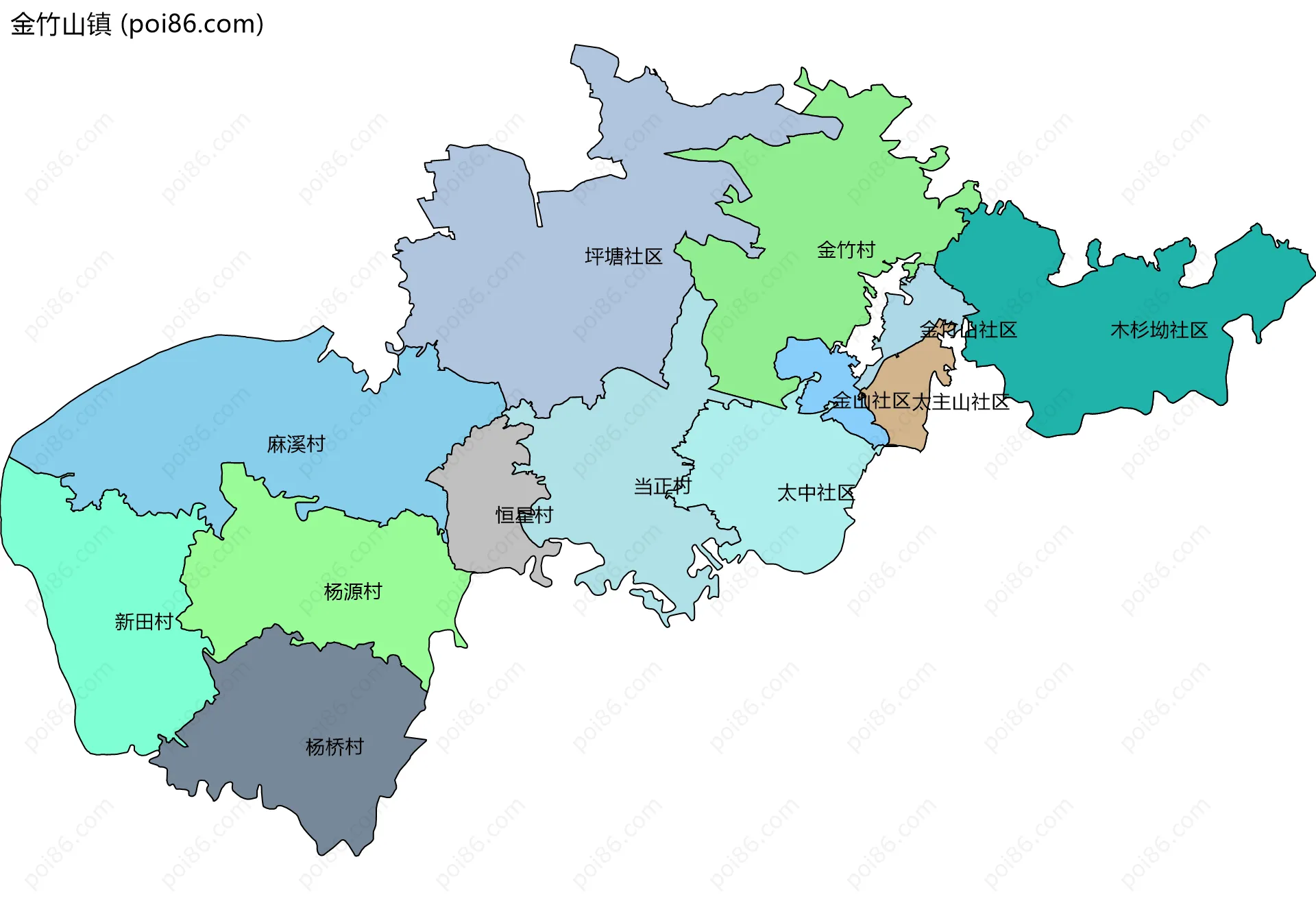 金竹山镇边界地图(五级行政区划)