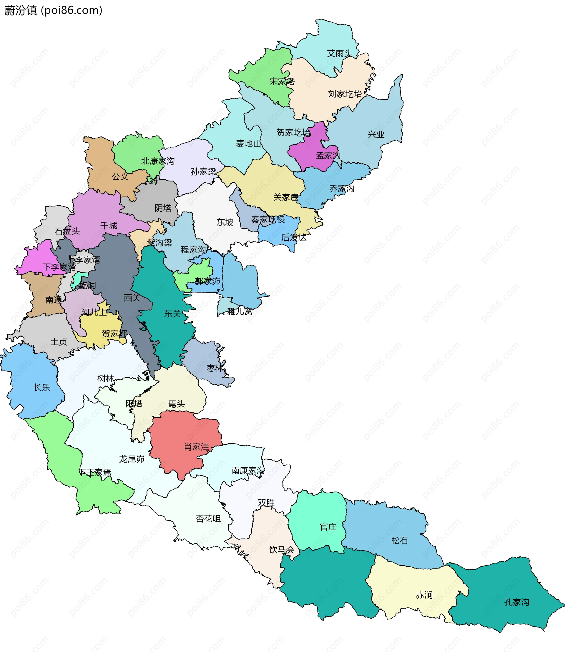 蔚汾镇边界地图(五级行政区划)