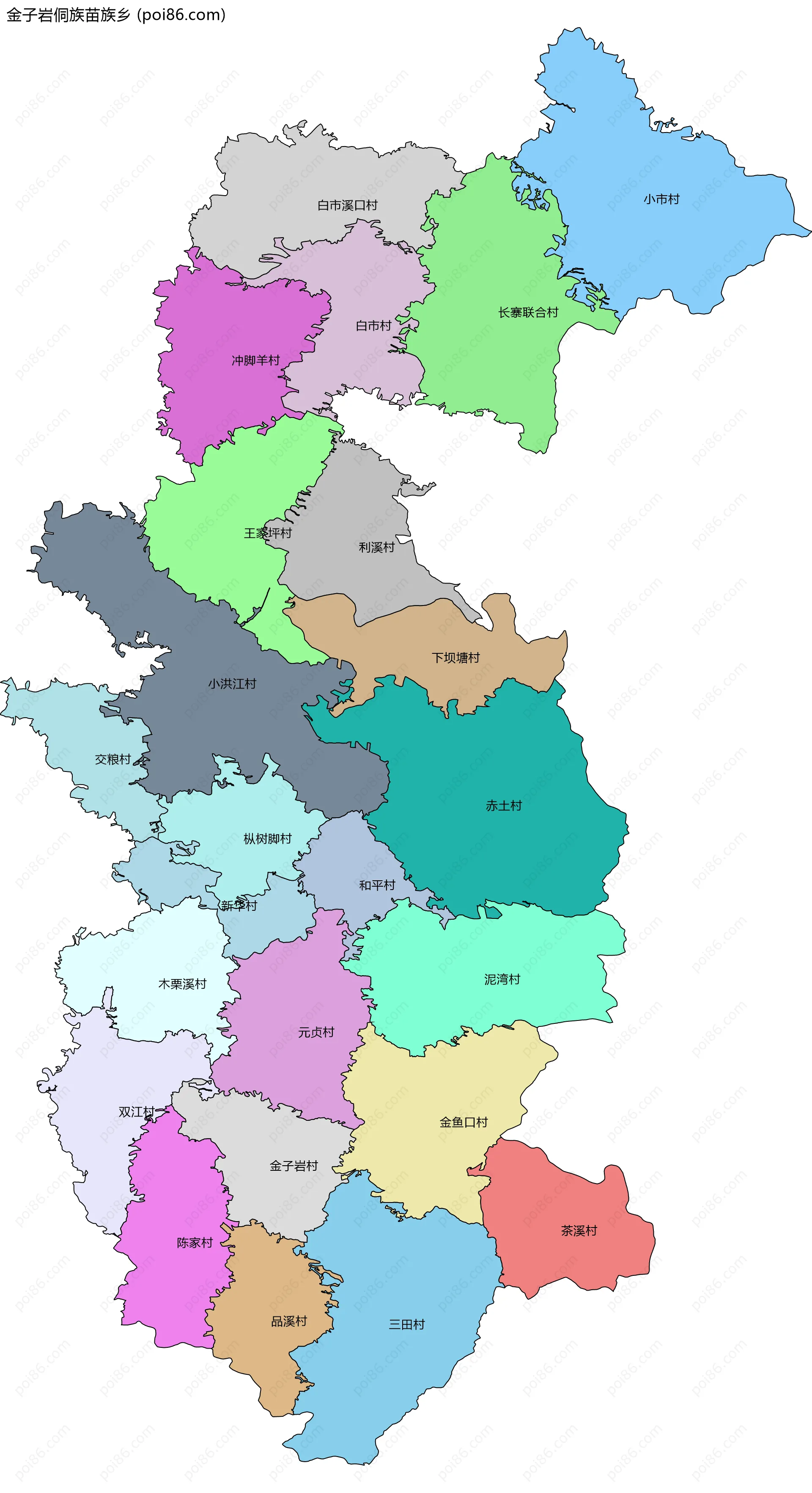 金子岩侗族苗族乡边界地图(五级行政区划)