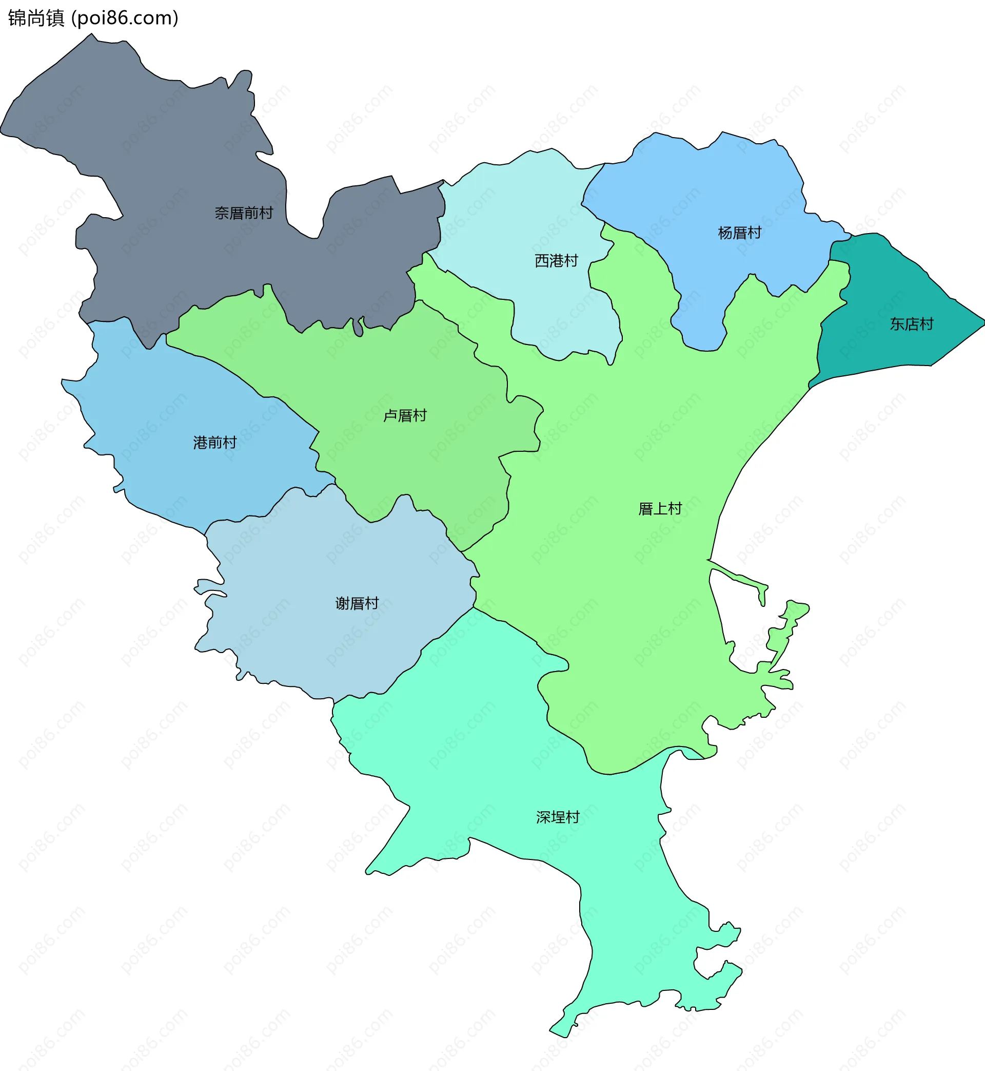 锦尚镇边界地图(五级行政区划)