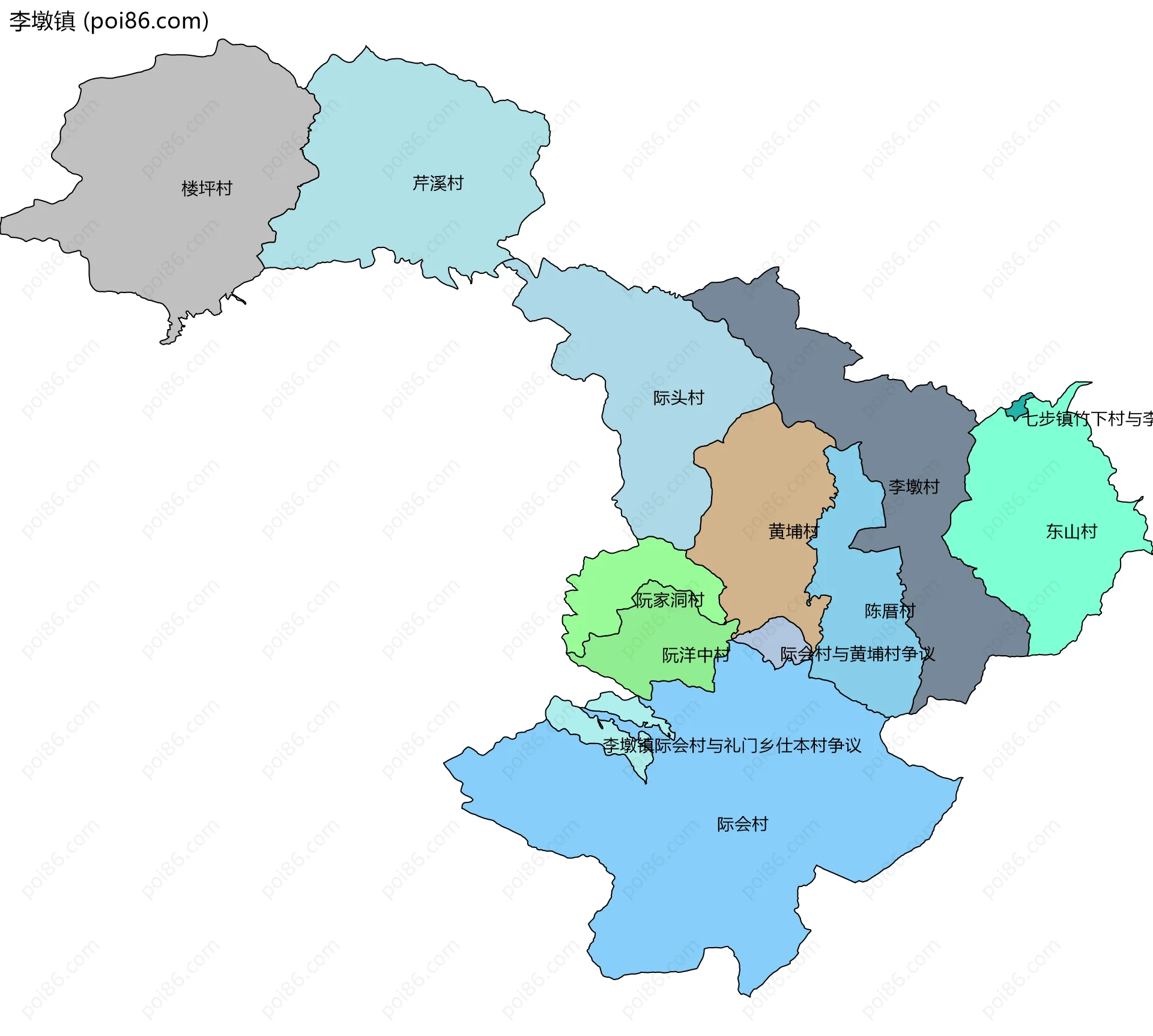 李墩镇边界地图(五级行政区划)