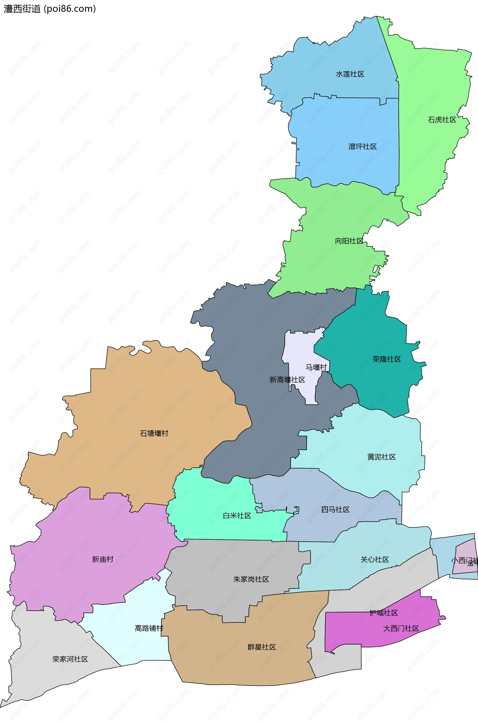 澧西街道边界地图(五级行政区划)