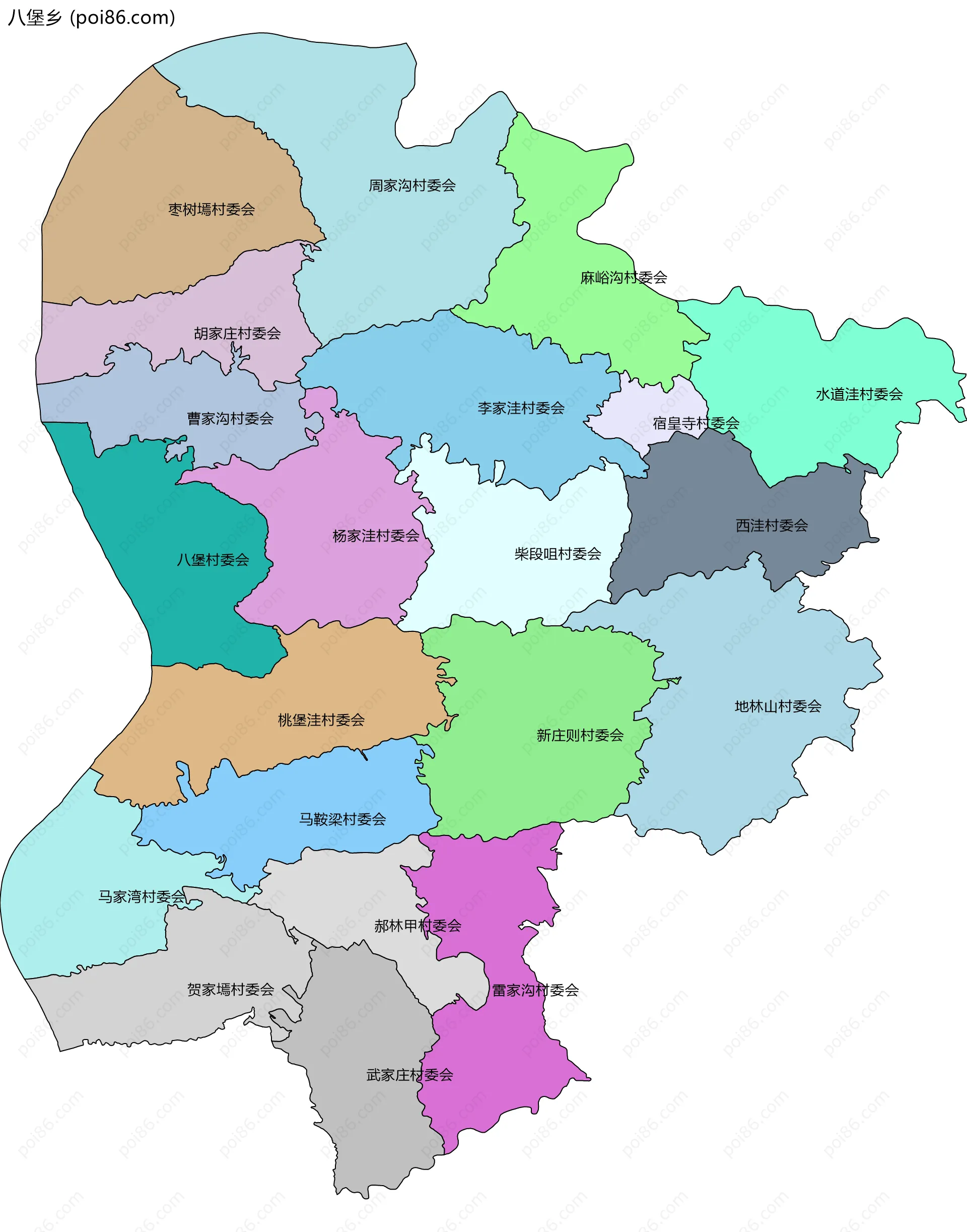 八堡乡边界地图(五级行政区划)