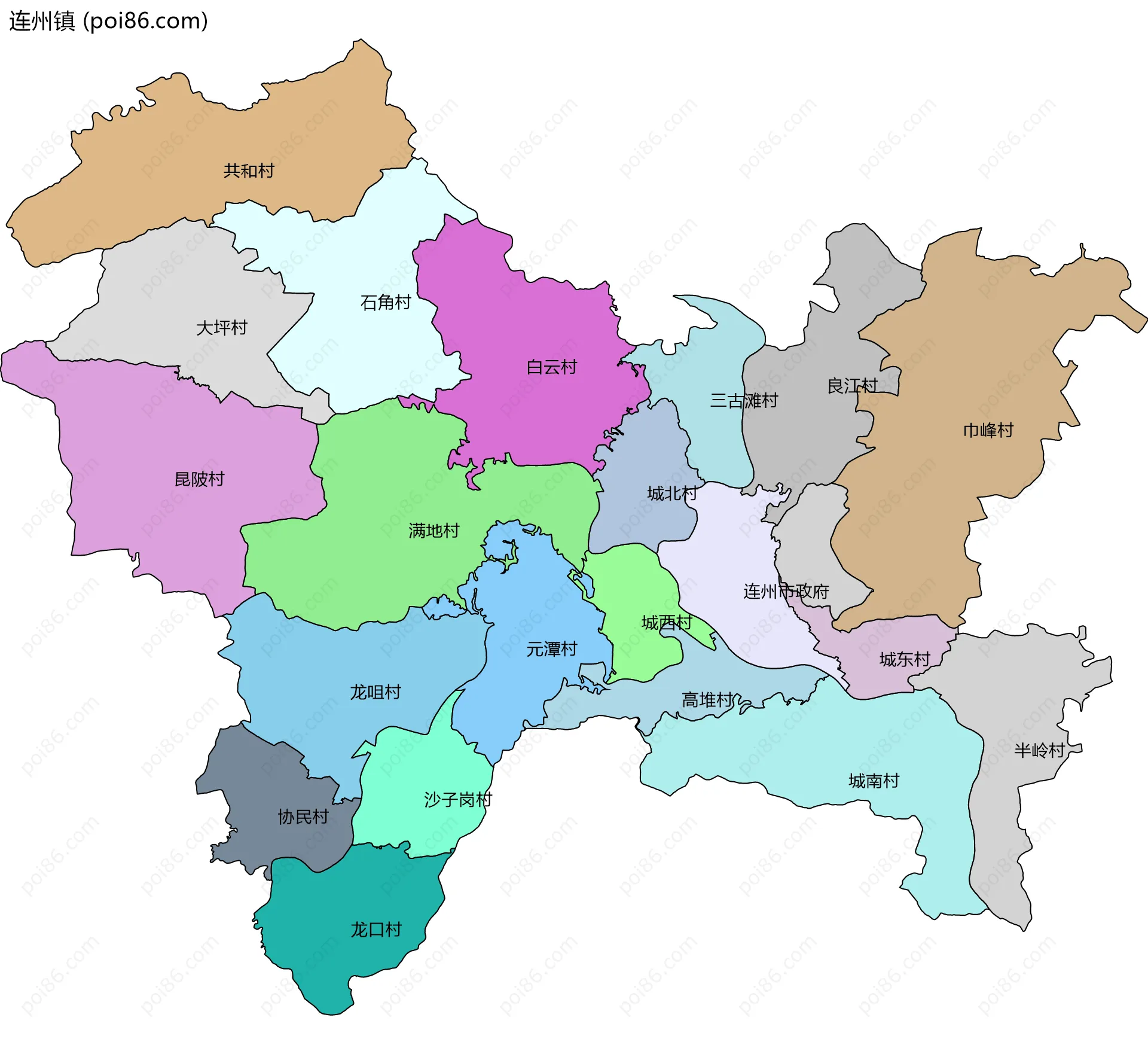 连州镇边界地图(五级行政区划)