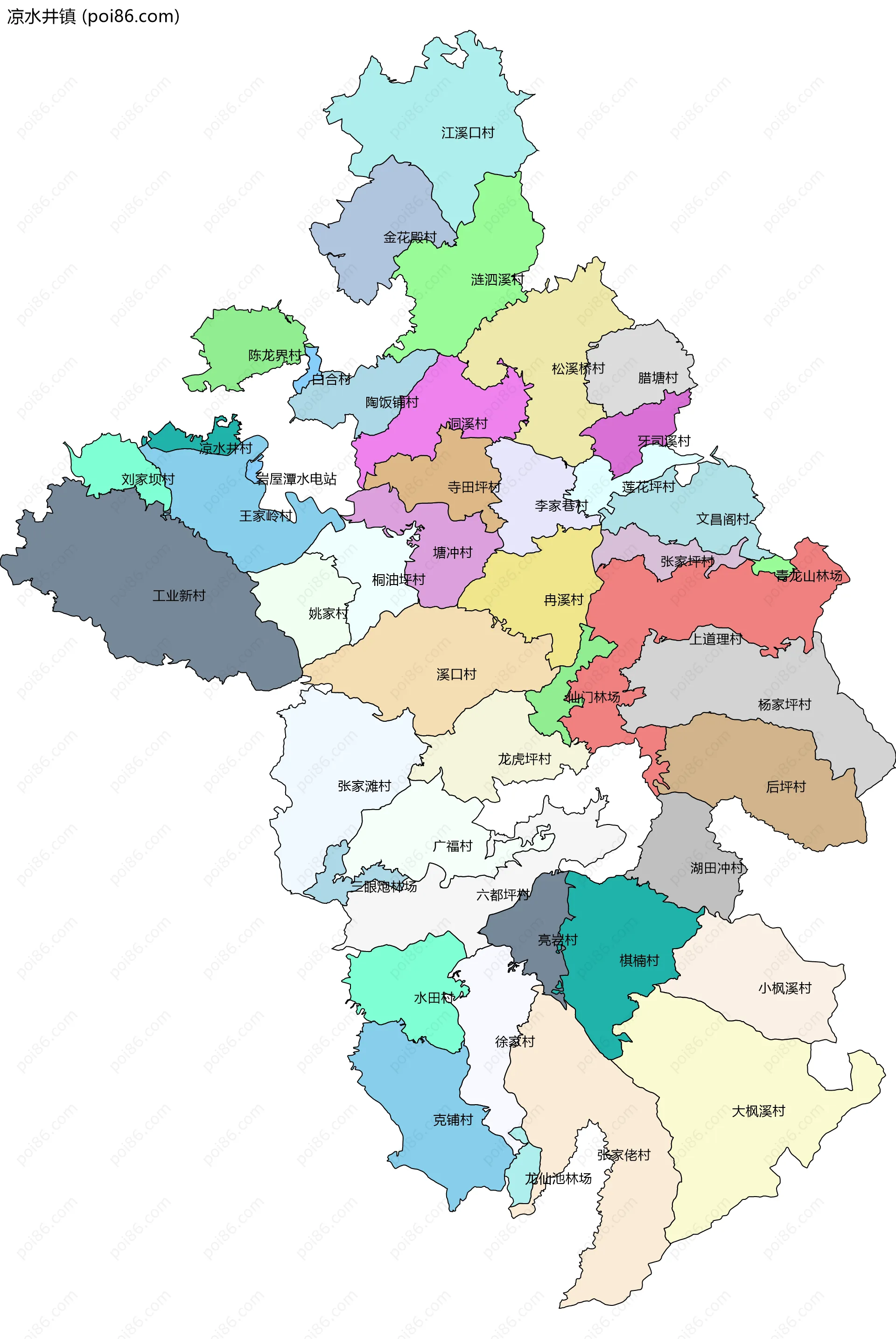 凉水井镇边界地图(五级行政区划)