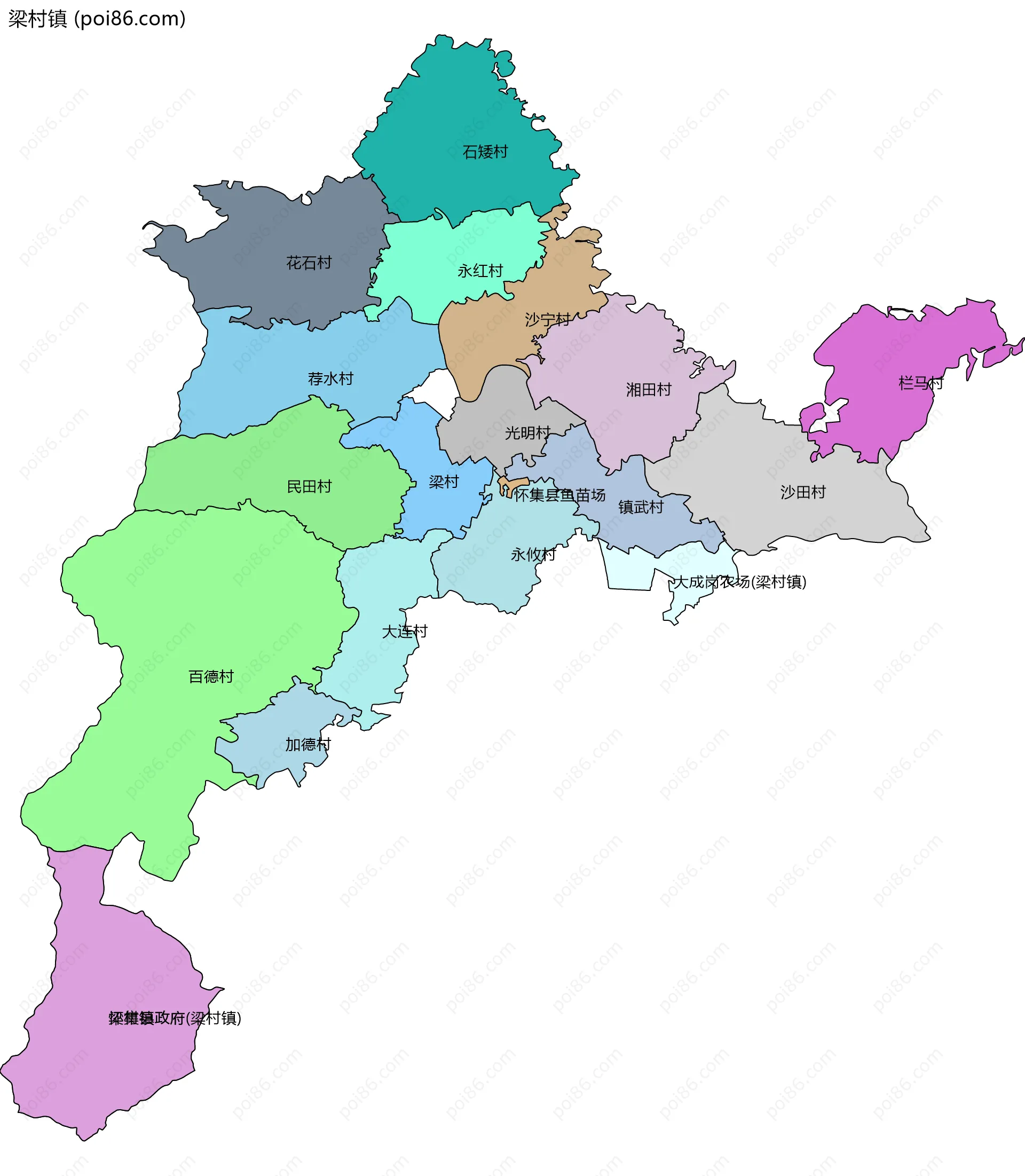 梁村镇边界地图(五级行政区划)