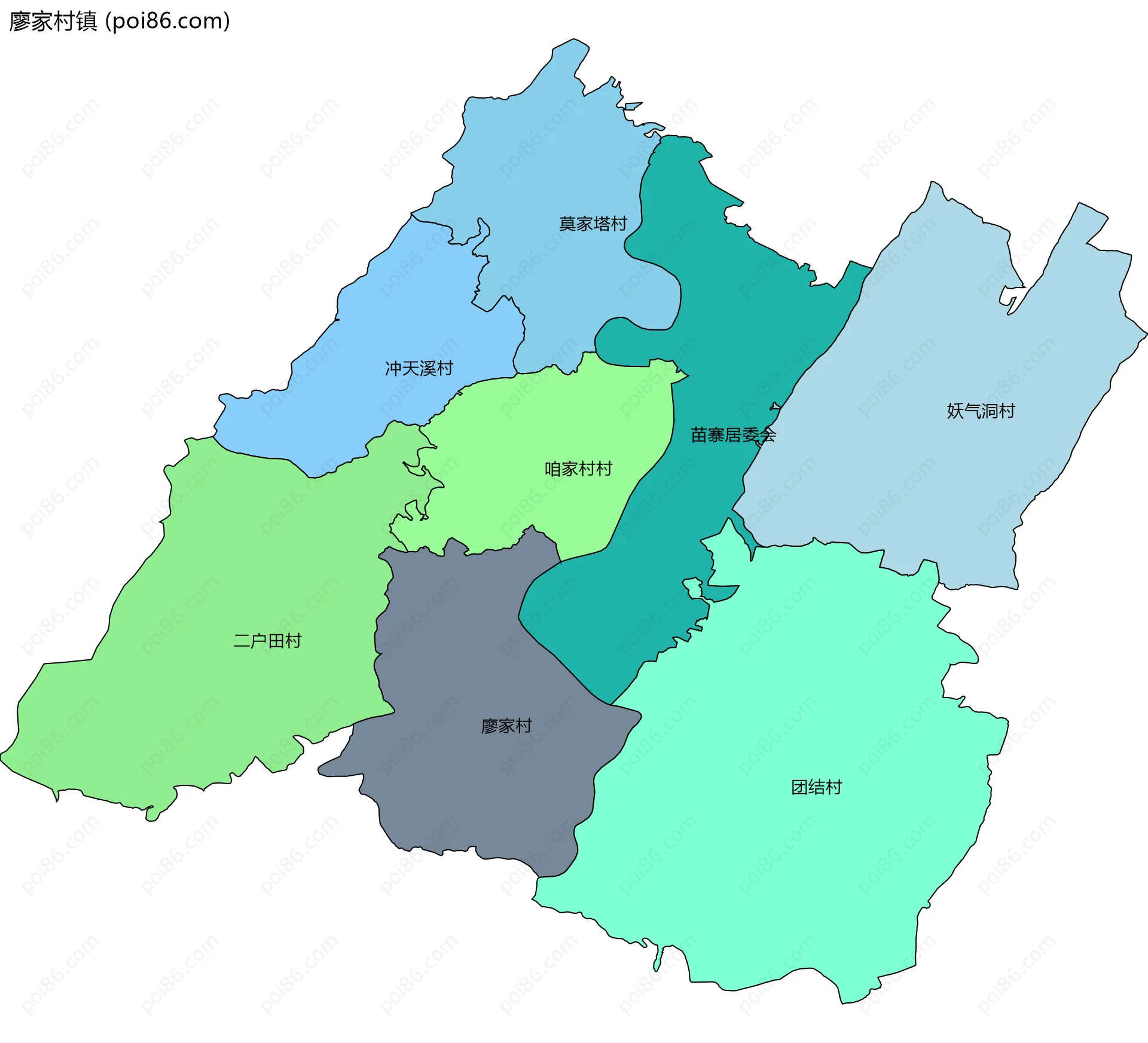 廖家村镇边界地图(五级行政区划)