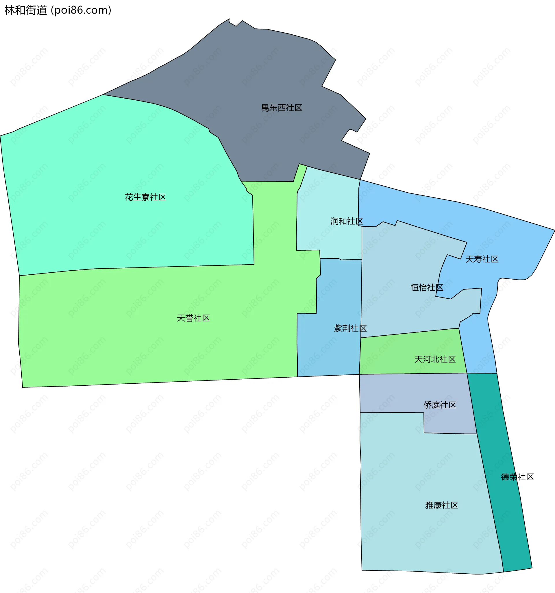林和街道边界地图(五级行政区划)