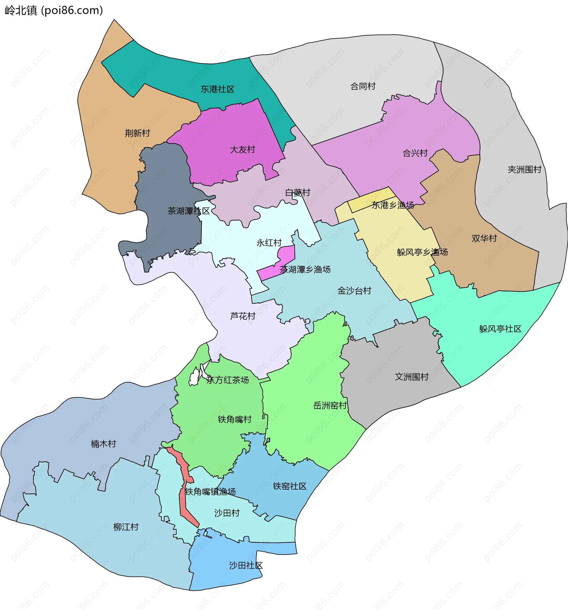 岭北镇边界地图(五级行政区划)