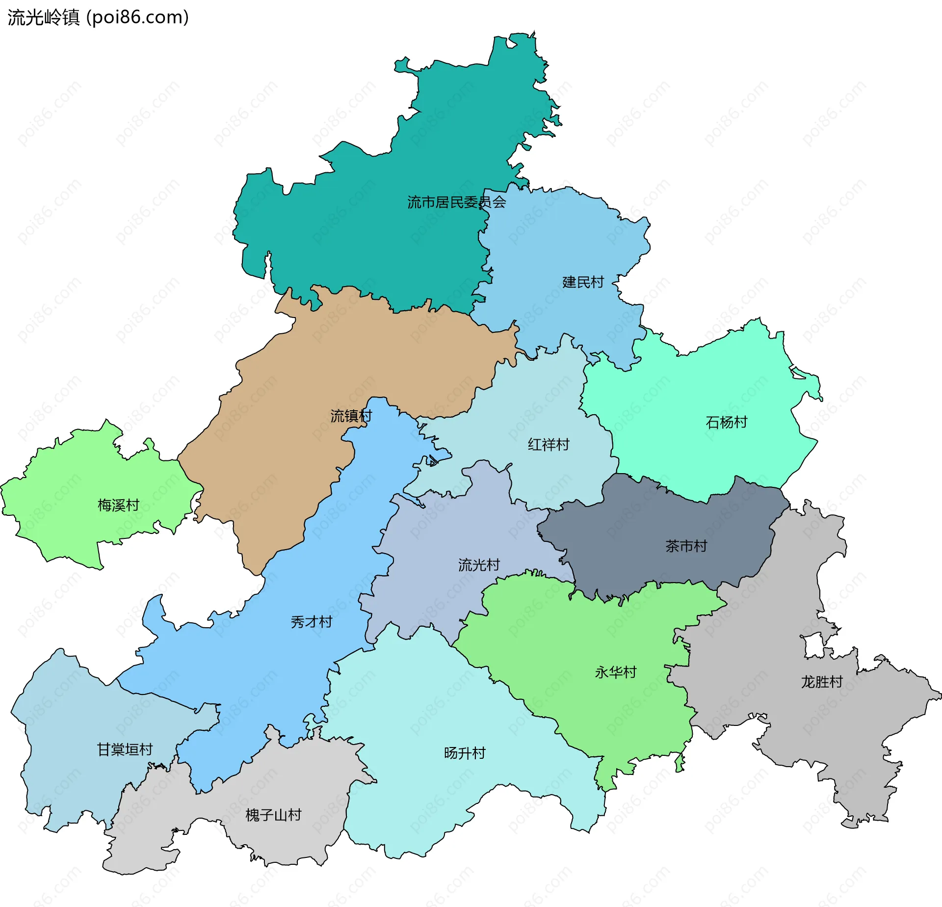 流光岭镇边界地图(五级行政区划)