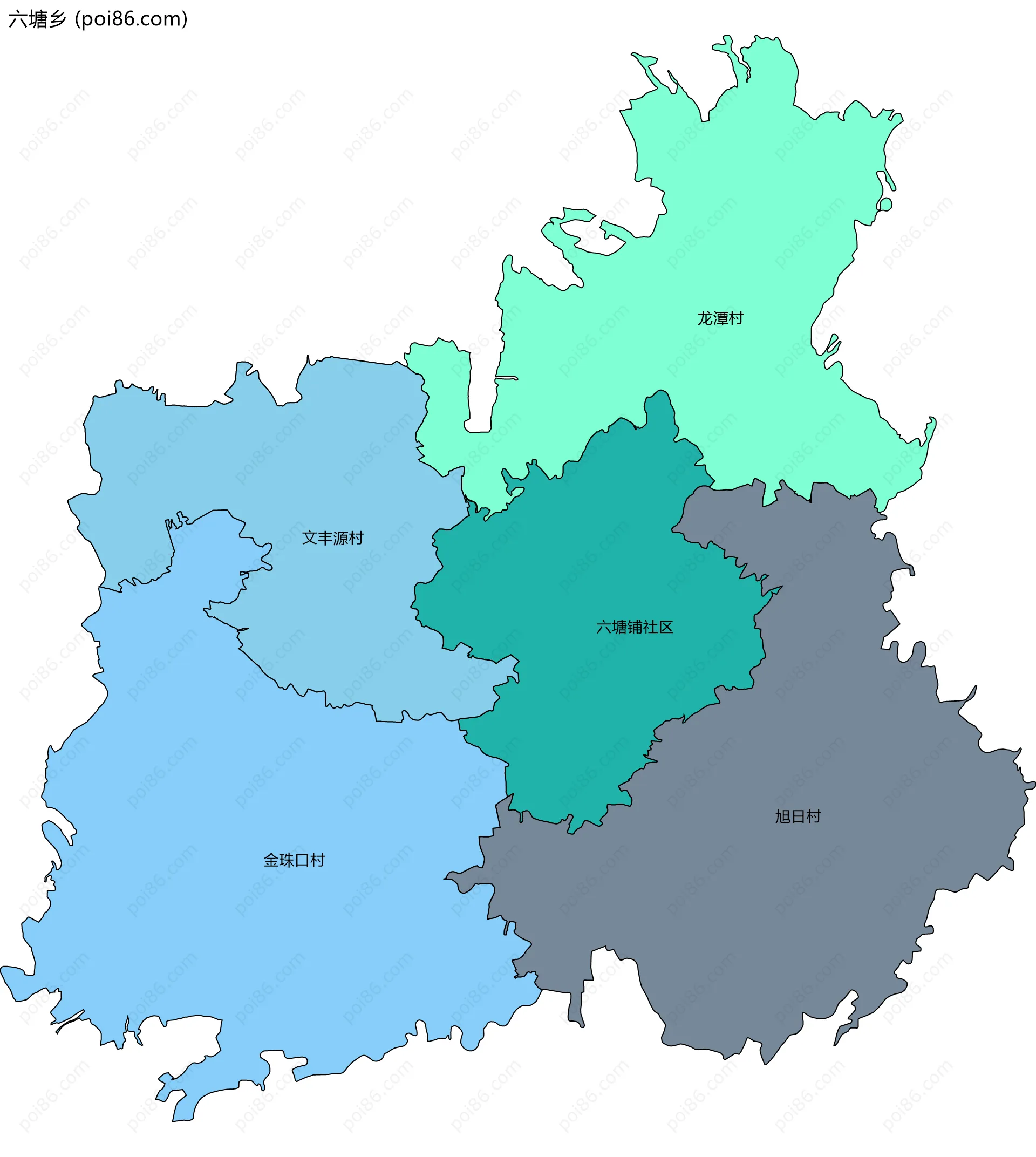 六塘乡边界地图(五级行政区划)