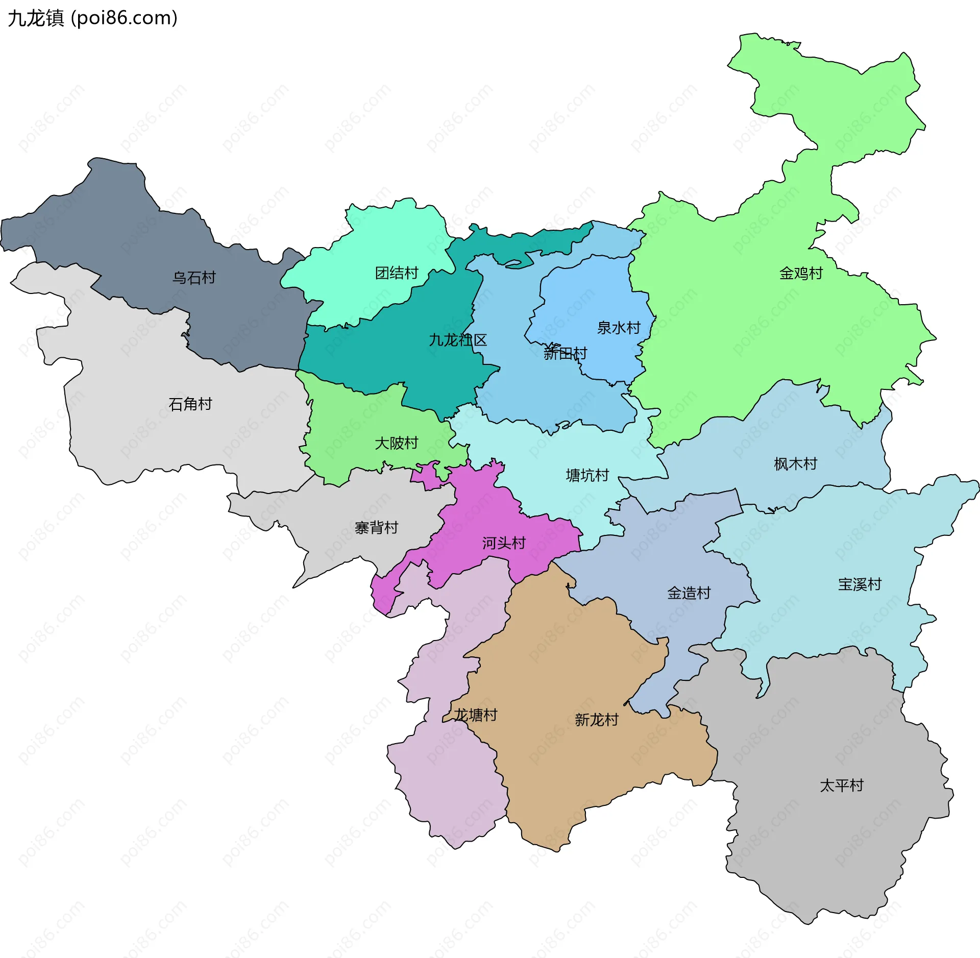 九龙镇边界地图(五级行政区划)