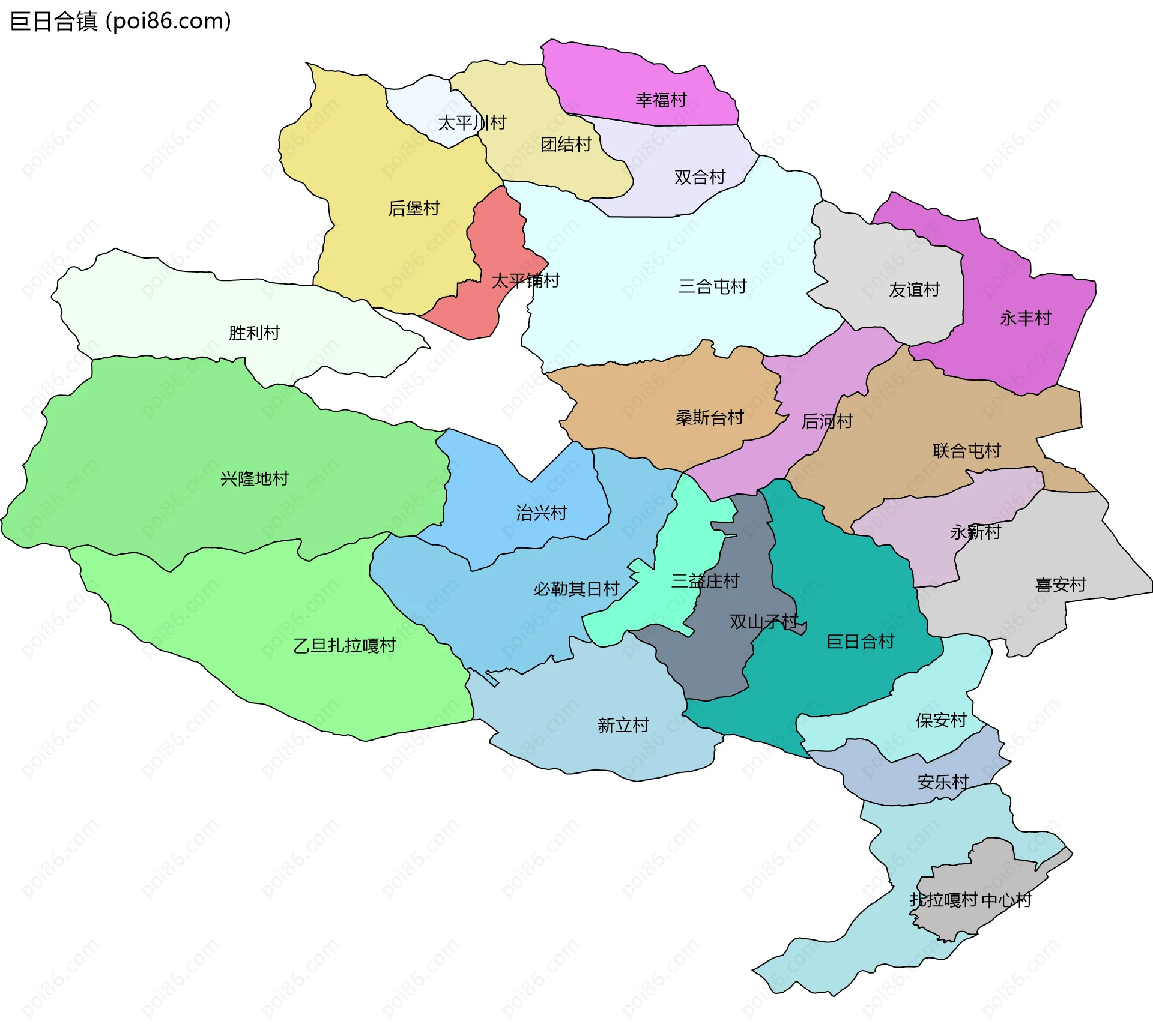 巨日合镇边界地图(五级行政区划)