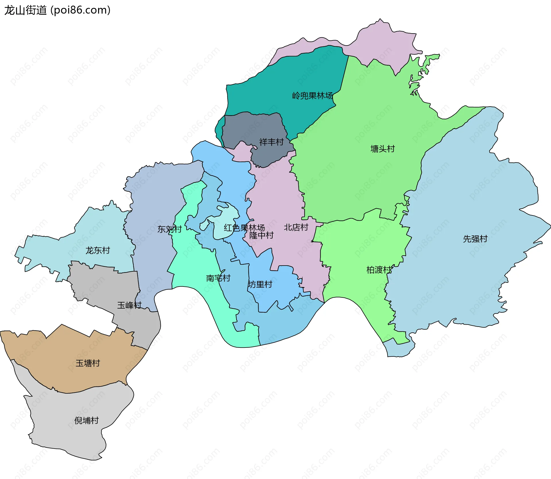 龙山街道边界地图(五级行政区划)