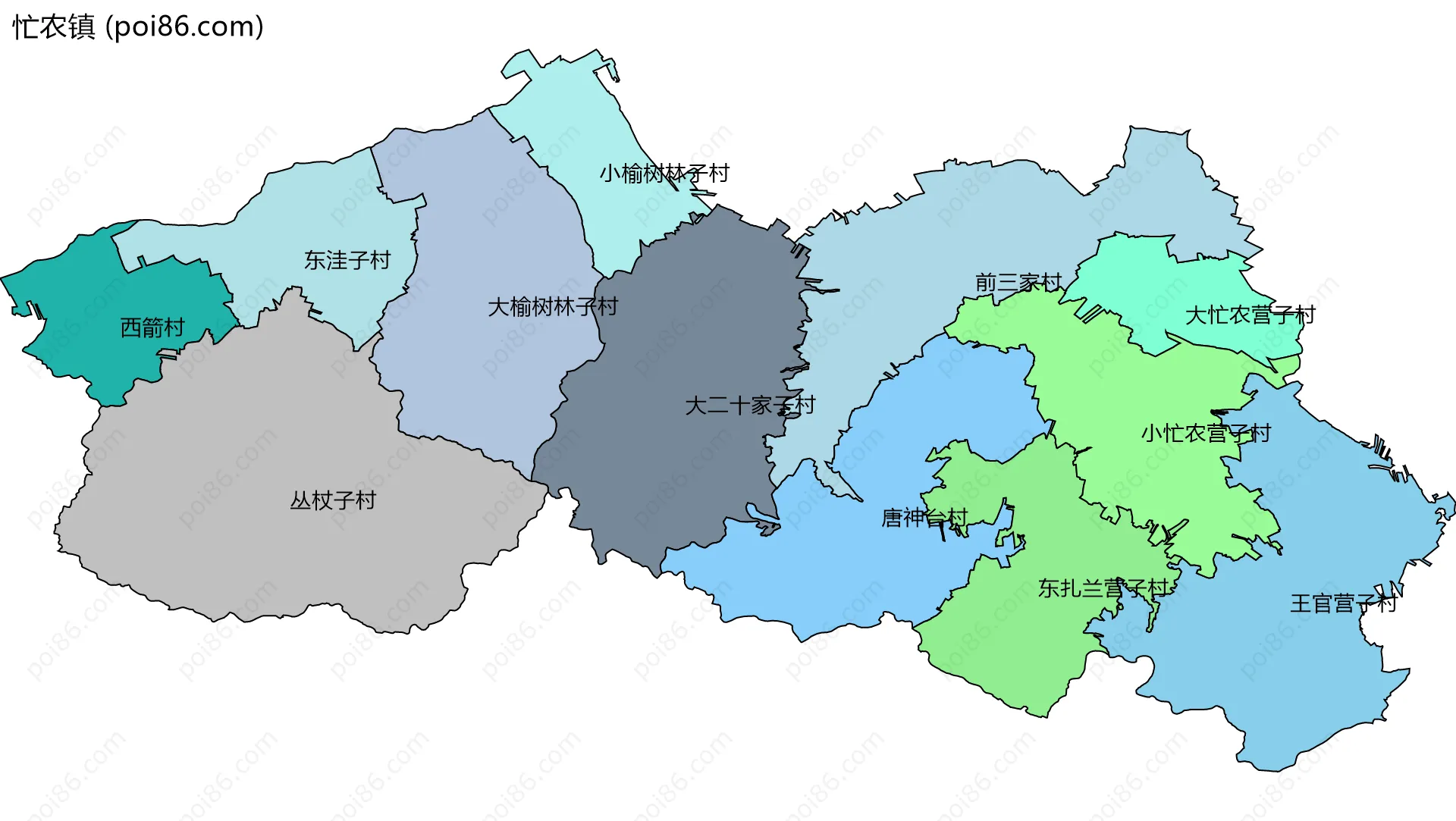 忙农镇边界地图(五级行政区划)